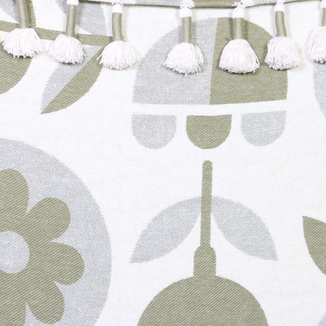 Olive Green  Handwoven Cotton Throw with fringe 50" x 60" (127 x 172 cm)