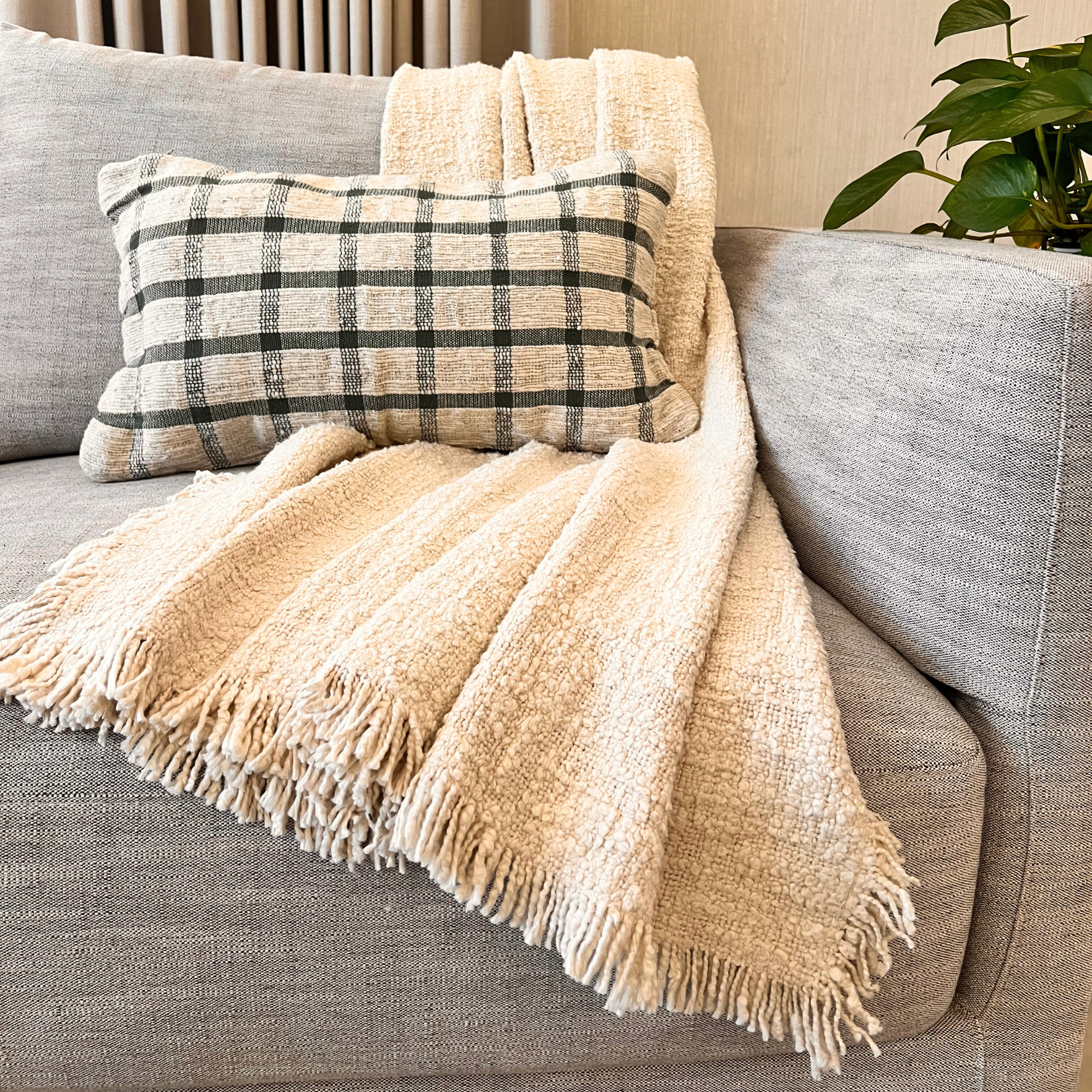Jasmine Sage Check Cushion, 35 x 55 cm