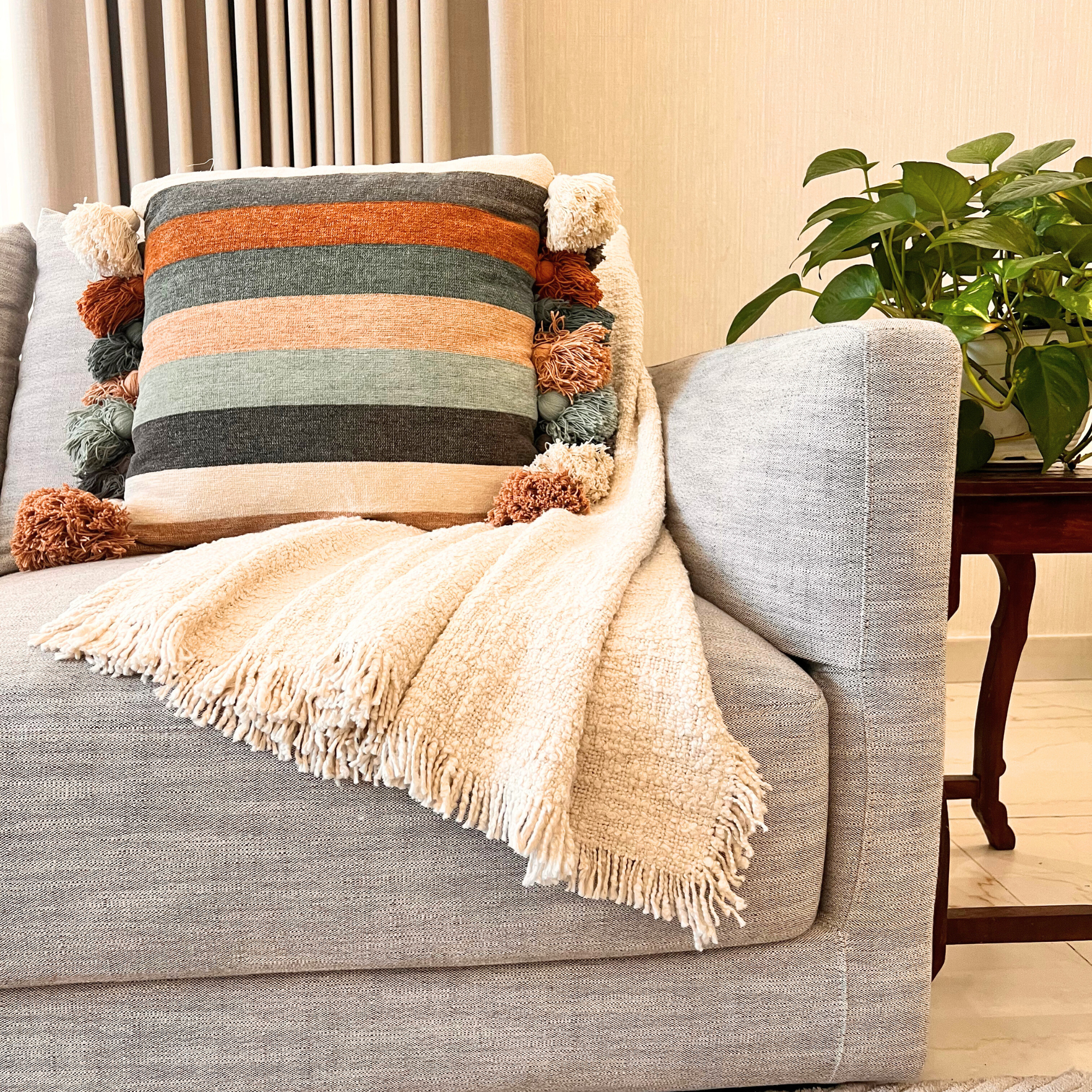 Lola Striped Cushion Cover Olive, 50 x 50 cm