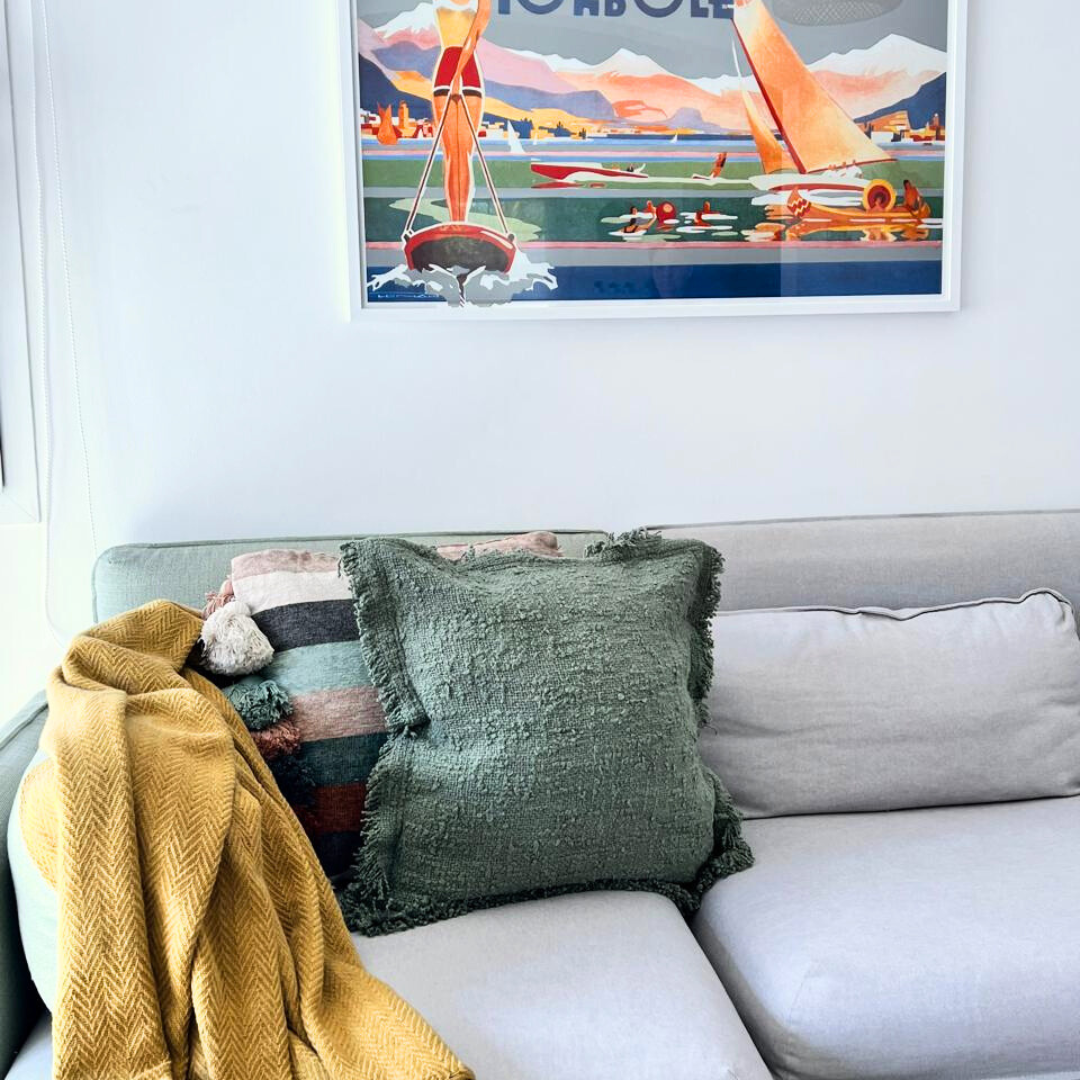 Amal Boucle Cotton Cushion Cover Olive, 50 x 50 cm