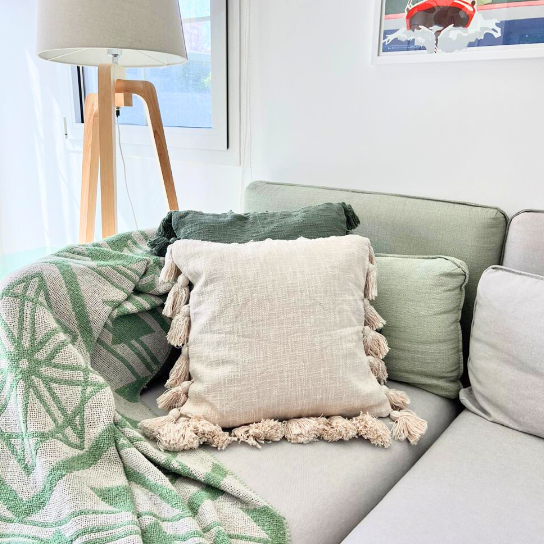 Osga Tasseled Cotton Cushion Cover Cream 45 x 45 cm