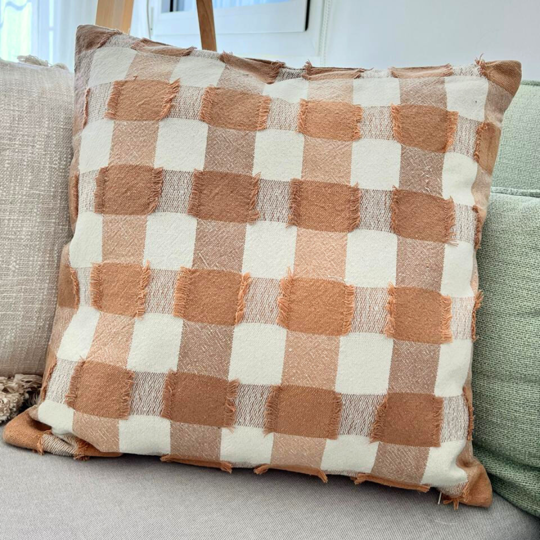 Dessert Check Cotton Cushion Beige, 50 x 50 cm