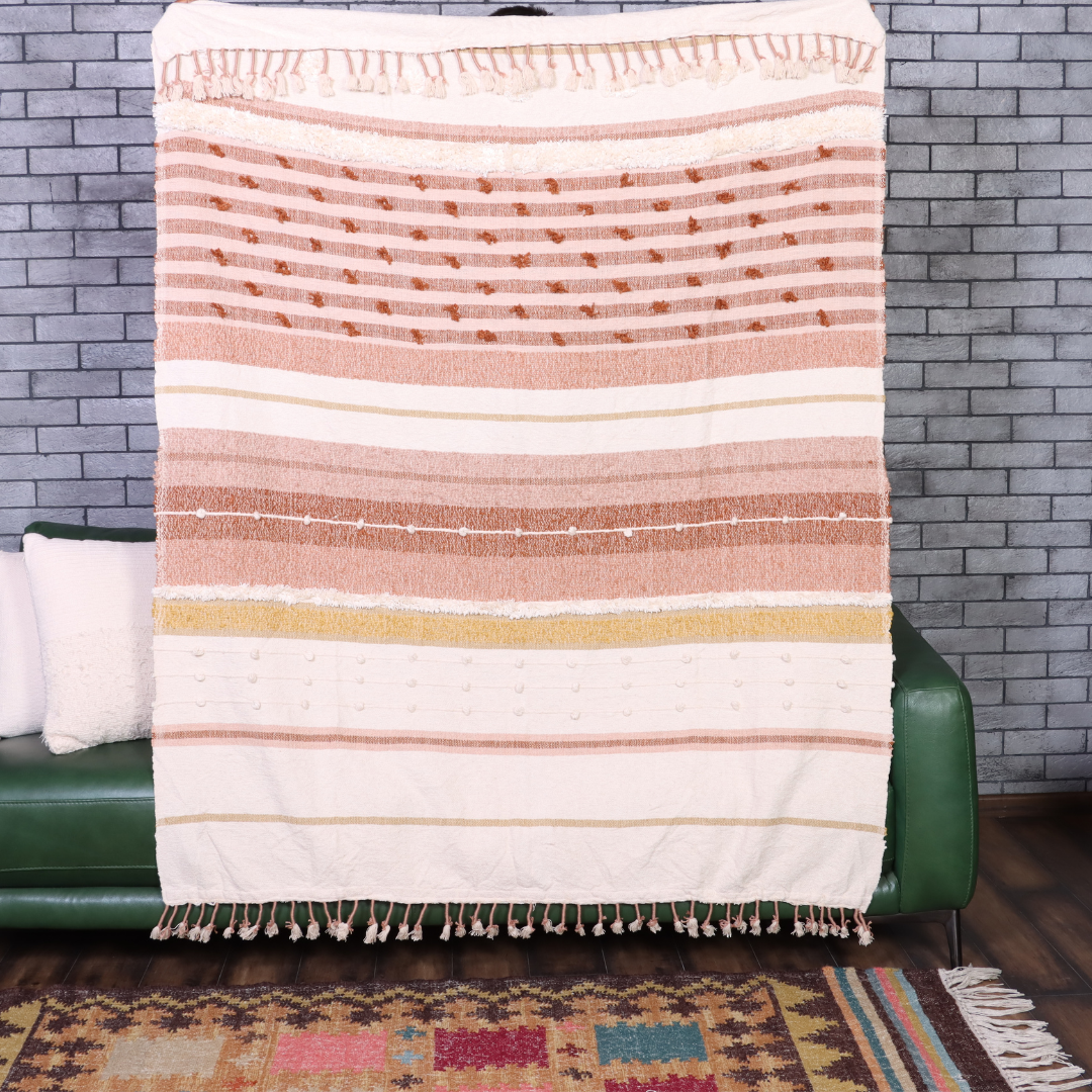 Multicolor Handwoven Throw with fringe 50" x 60" (127 x 172 cm)