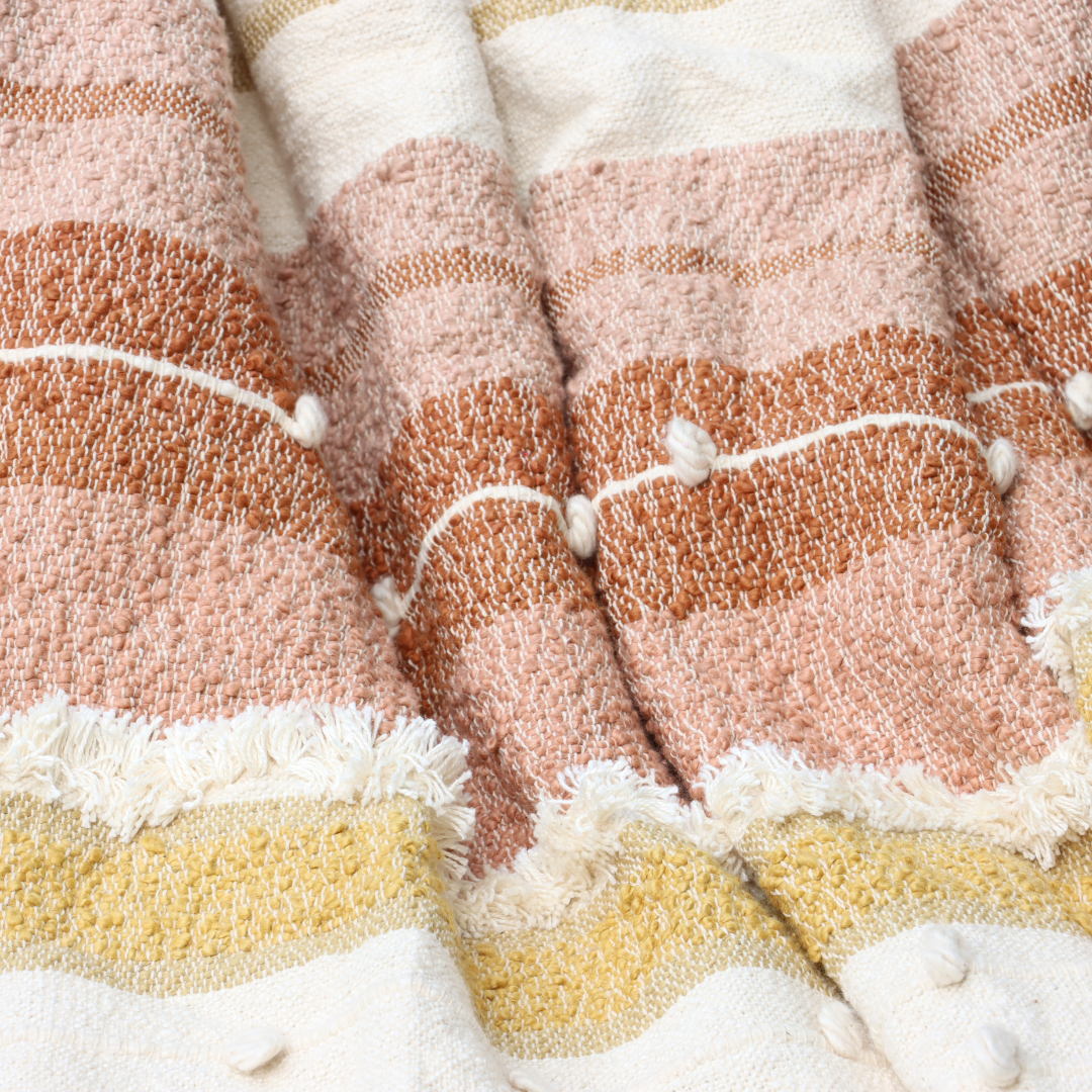 Multicolor Handwoven Throw with fringe 50" x 60" (127 x 172 cm)