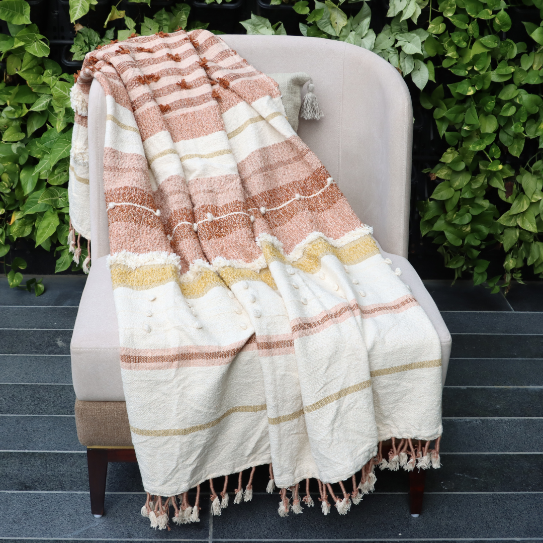 Multicolor Handwoven Throw with fringe 50" x 60" (127 x 172 cm)