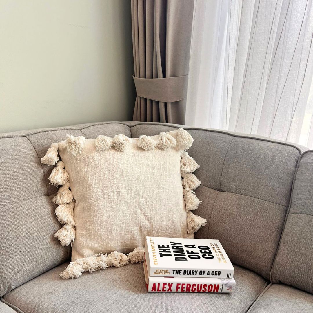 Osga Tasseled Cotton Cushion White 45 x 45 cm