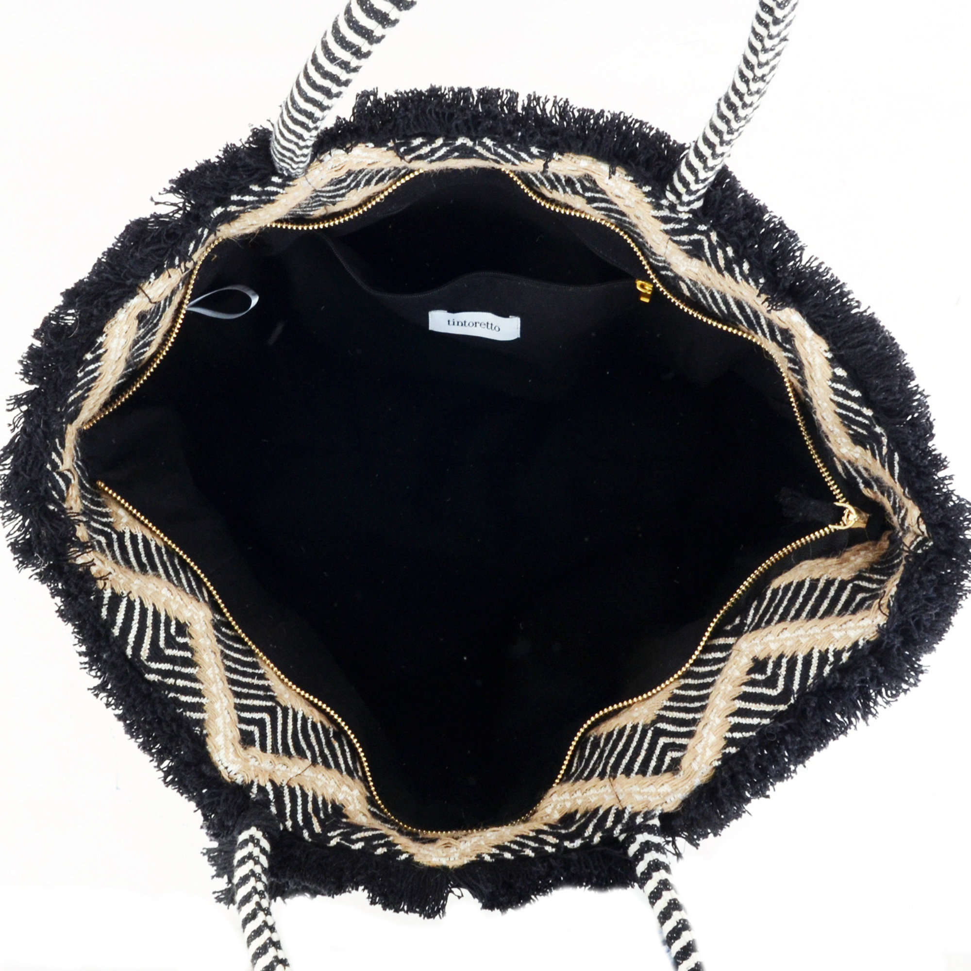 Zig Zag Carry All Shopping Tassel Bag - Black