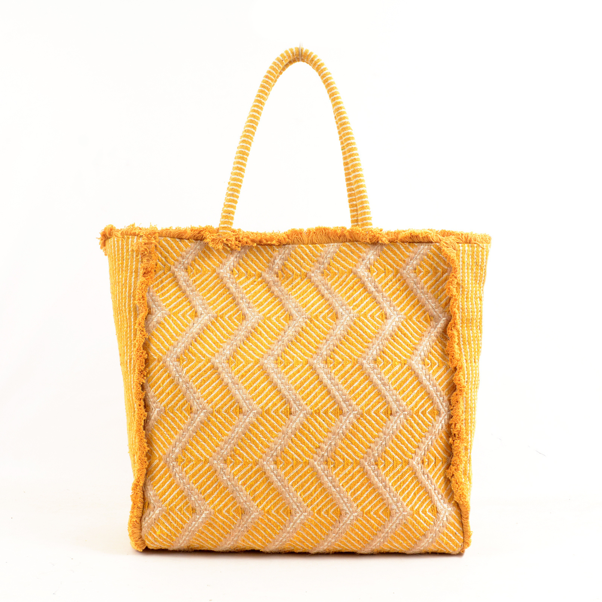 Zig Zag Carry All Shopping Tassel Bag - Mustard