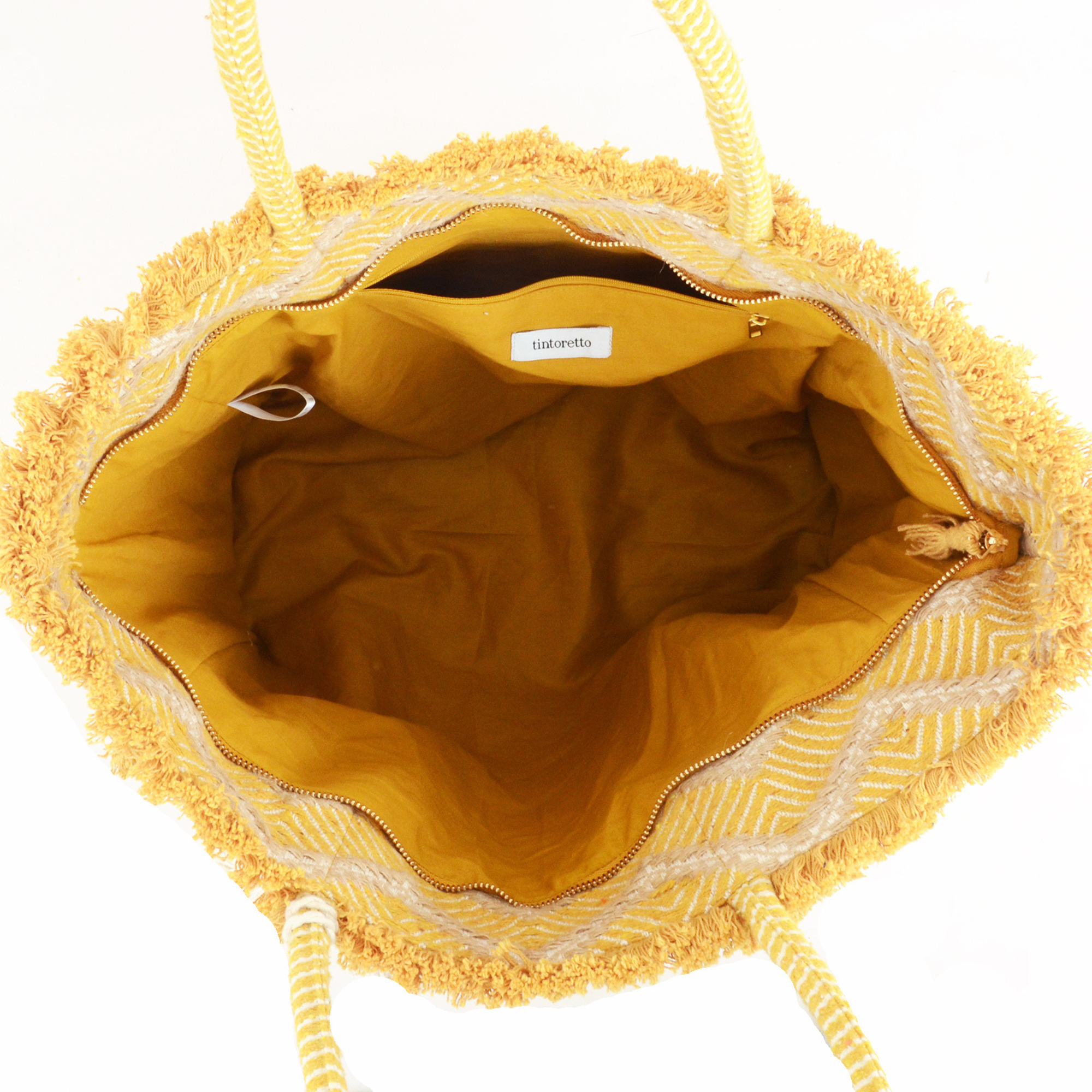 Zig Zag Carry All Shopping Tassel Bag - Mustard