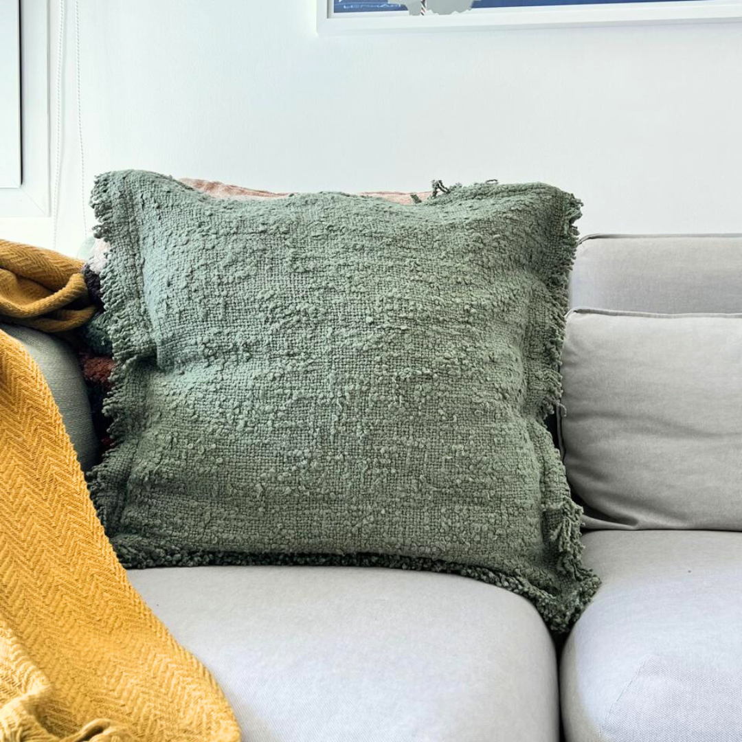 Amal Boucle Cotton Cushion Cover Olive, 50 x 50 cm
