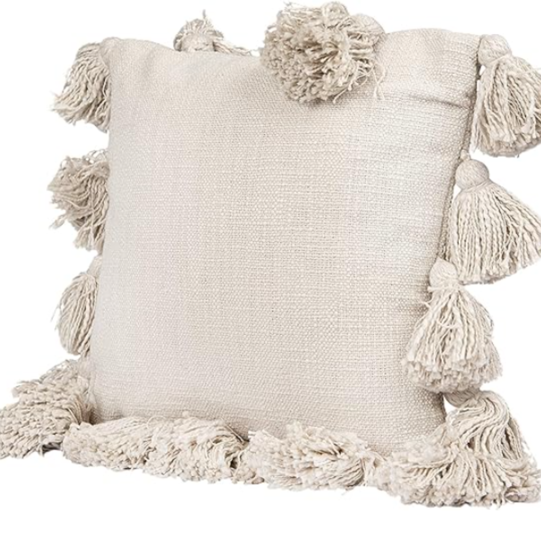 Osga Tasseled Cotton Cushion Cover Cream 45 x 45 cm