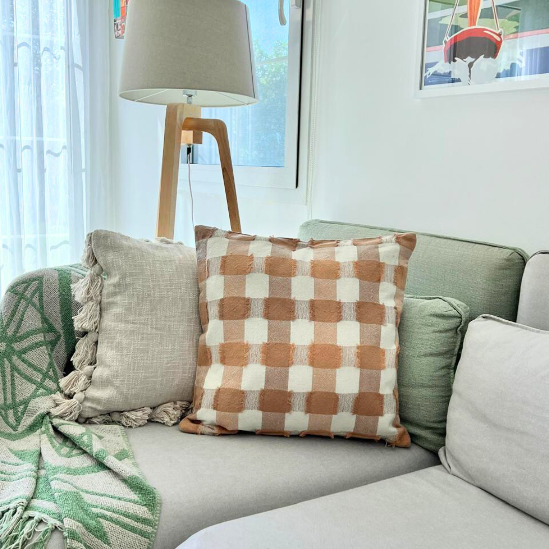 Dessert Check Cotton Cushion Beige, 50 x 50 cm