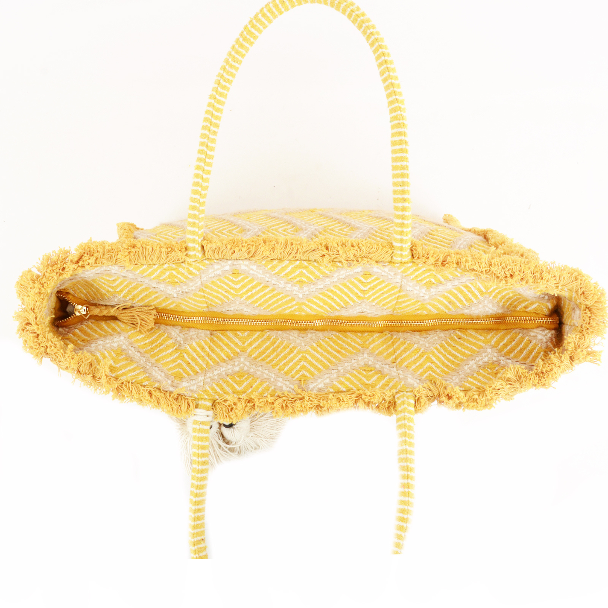 Zig Zag Carry All Shopping Tassel Bag - Mustard