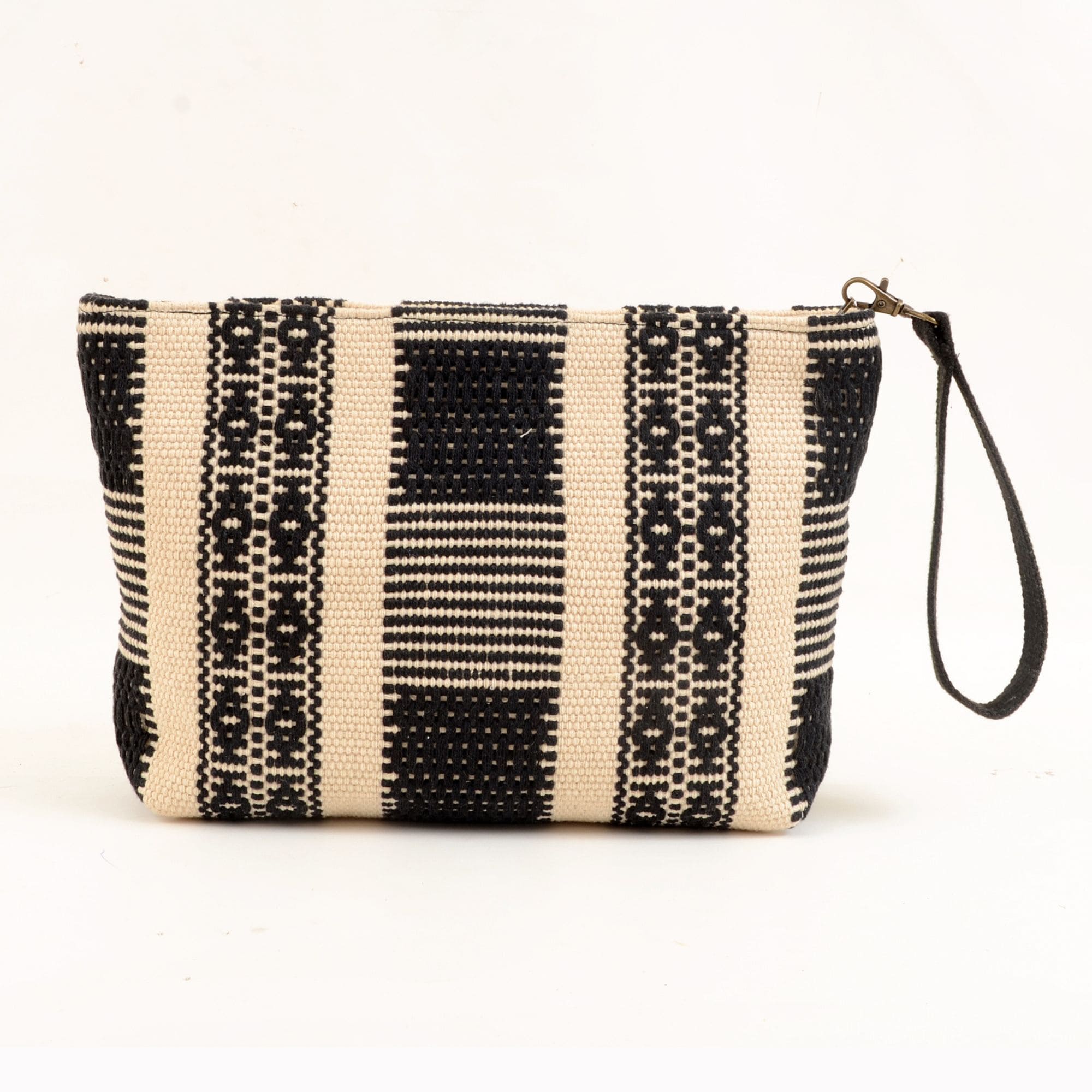 Safa Woven Midi Clutch - Beige & Black