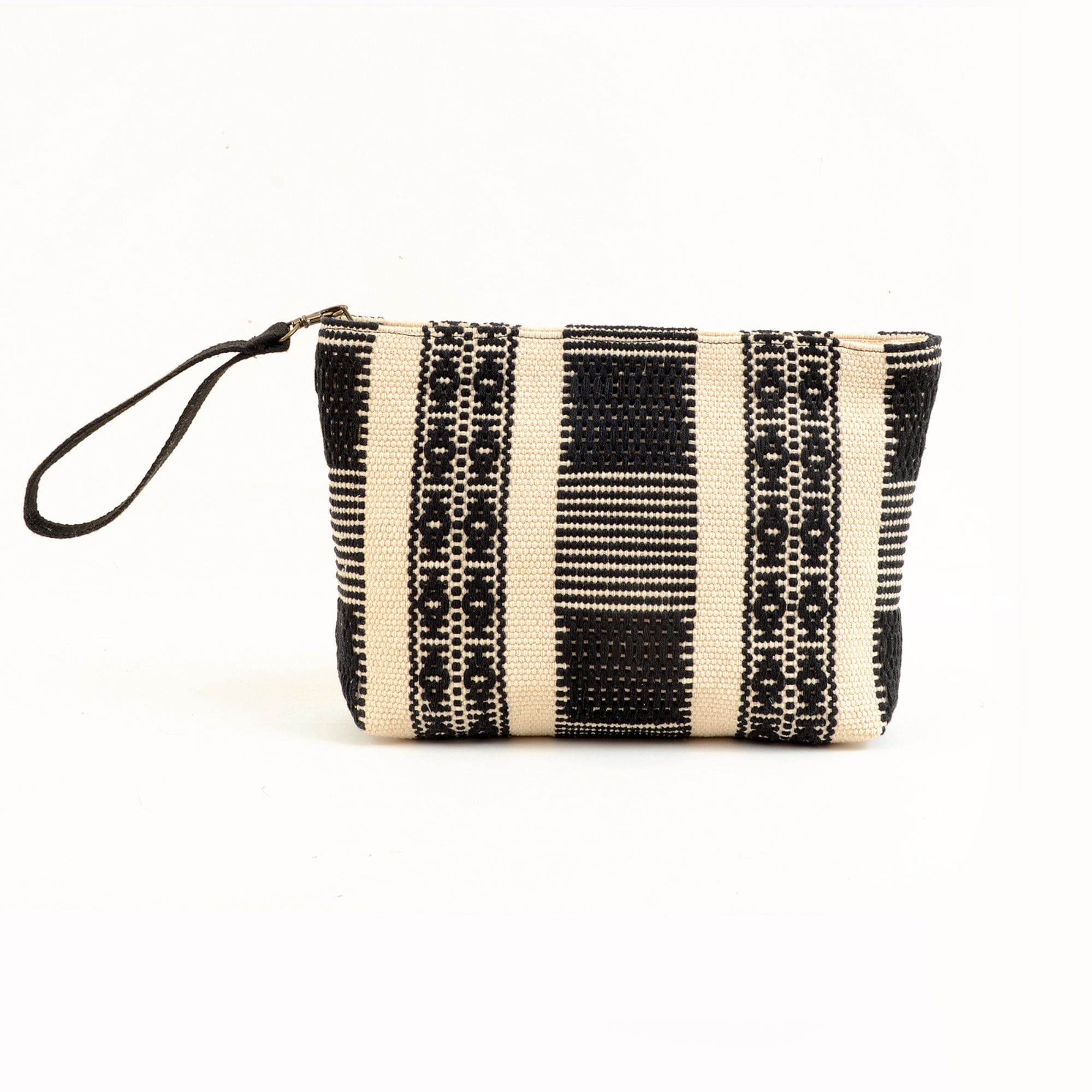 Safa Woven Midi Clutch - Beige & Black