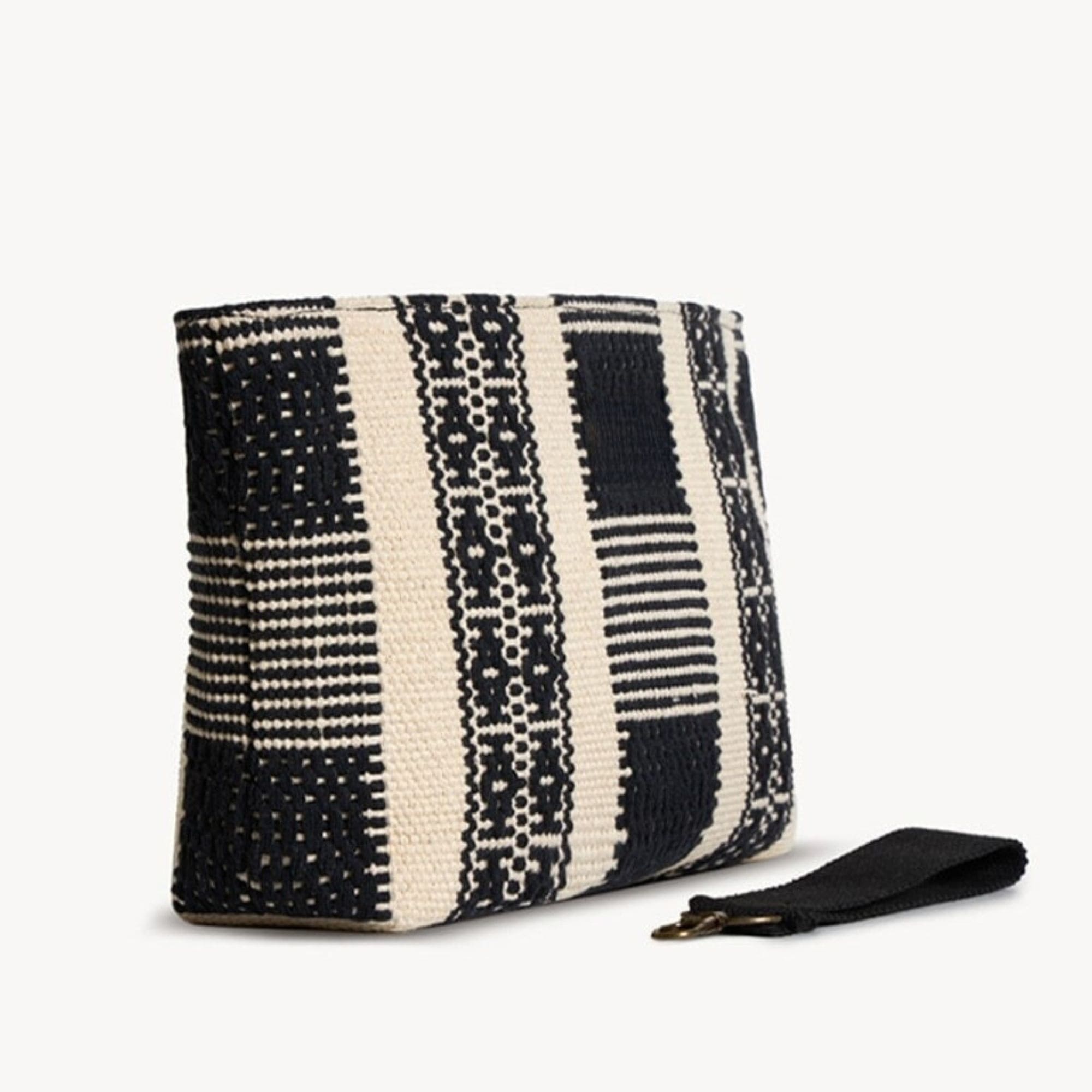 Safa Woven Midi Clutch - Beige & Black