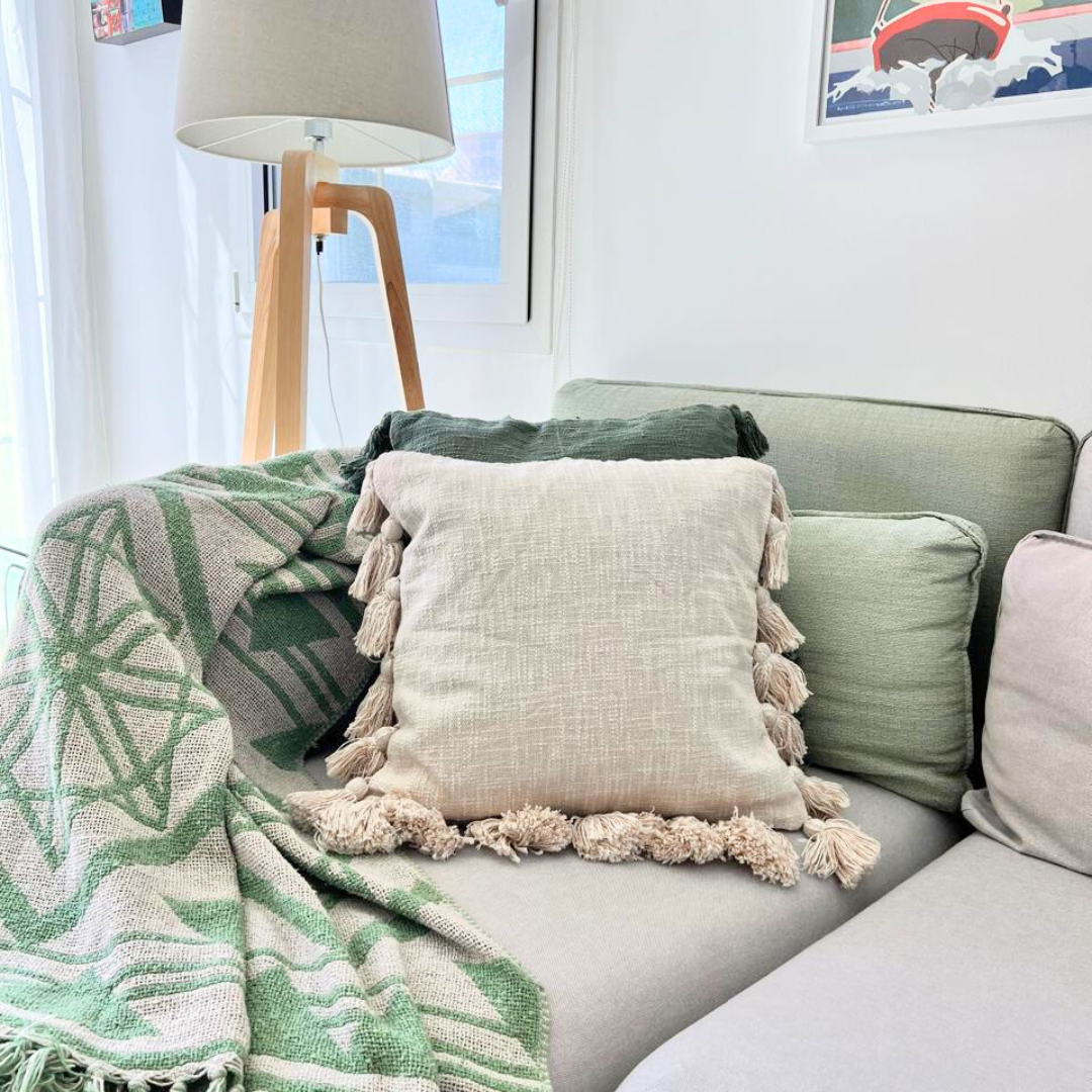 Osga Tasseled Cotton Cushion Cover Cream 45 x 45 cm