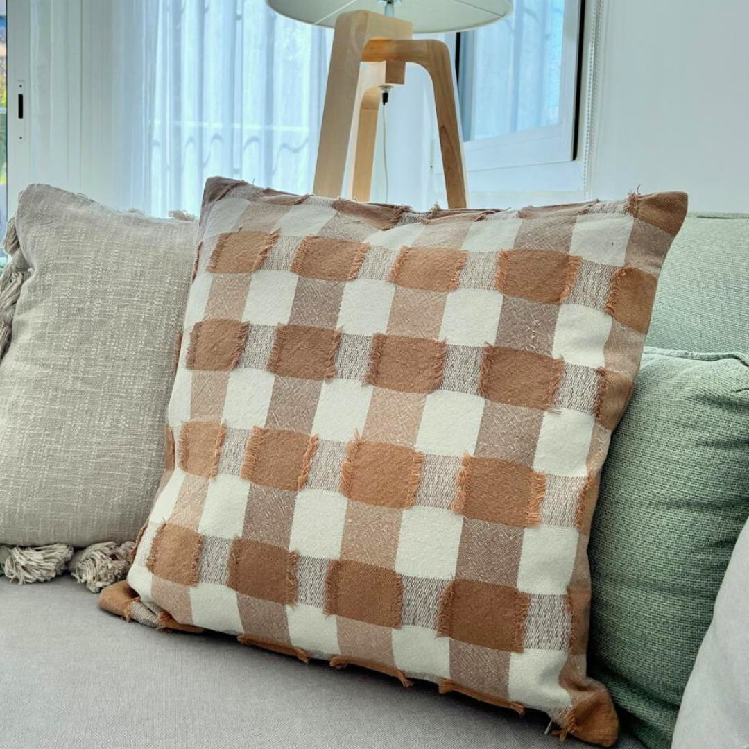 Dessert Check Cotton Cushion Beige, 50 x 50 cm