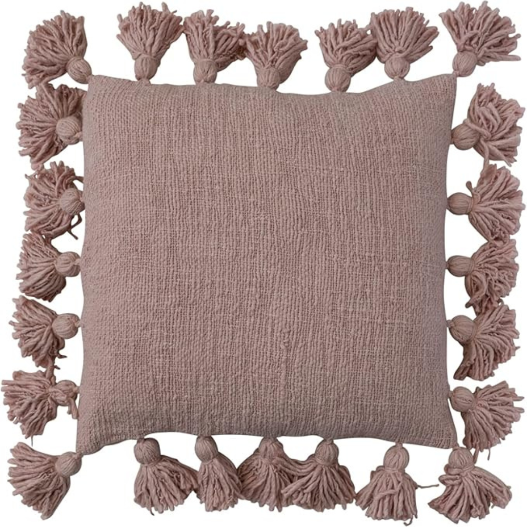 Osga Tasseled Cotton Cushion Cover Blush 45 x 45 cm