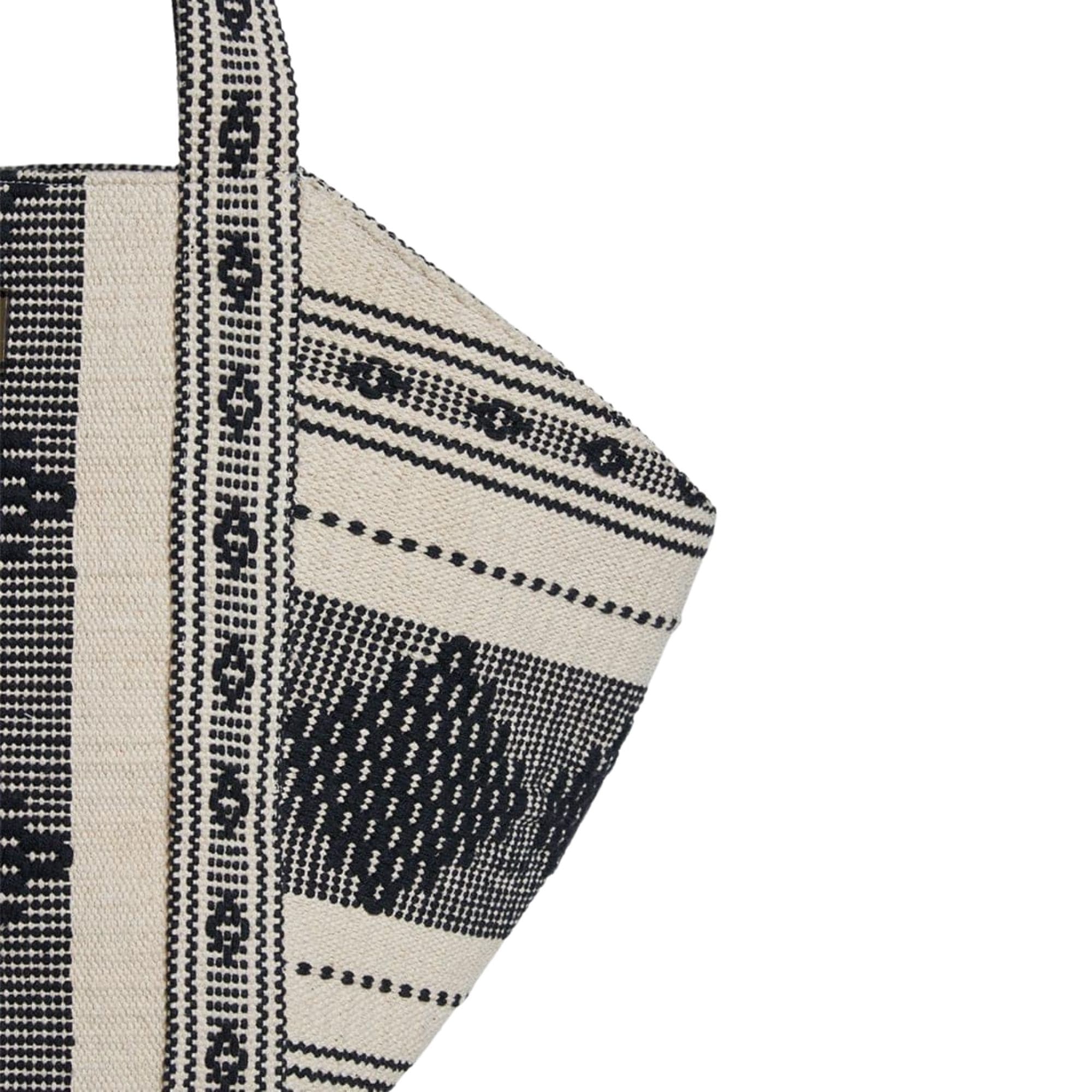 Safa Woven Tote Bag - Beige & Black, Large
