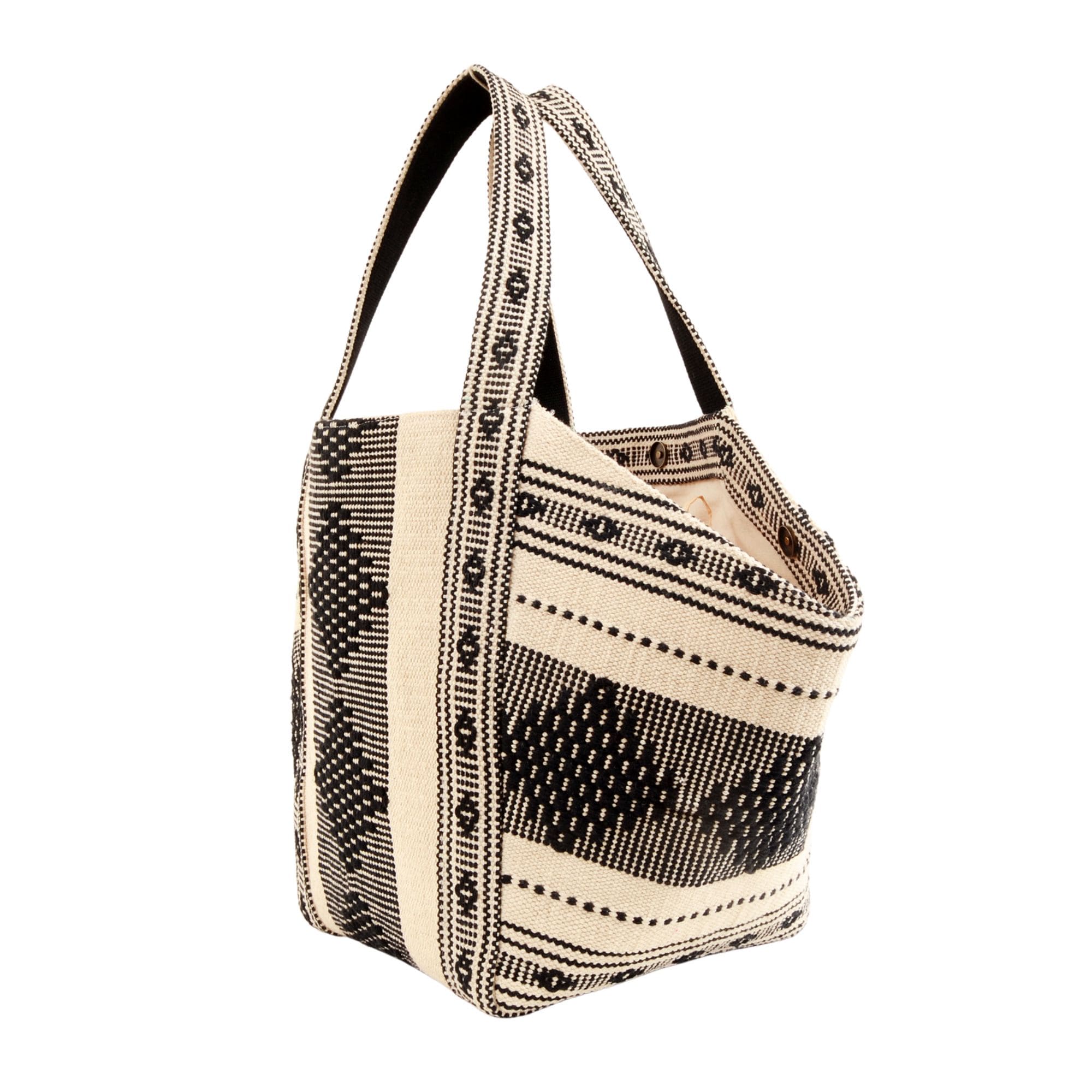 Safa Woven Tote Bag - Beige & Black, Large