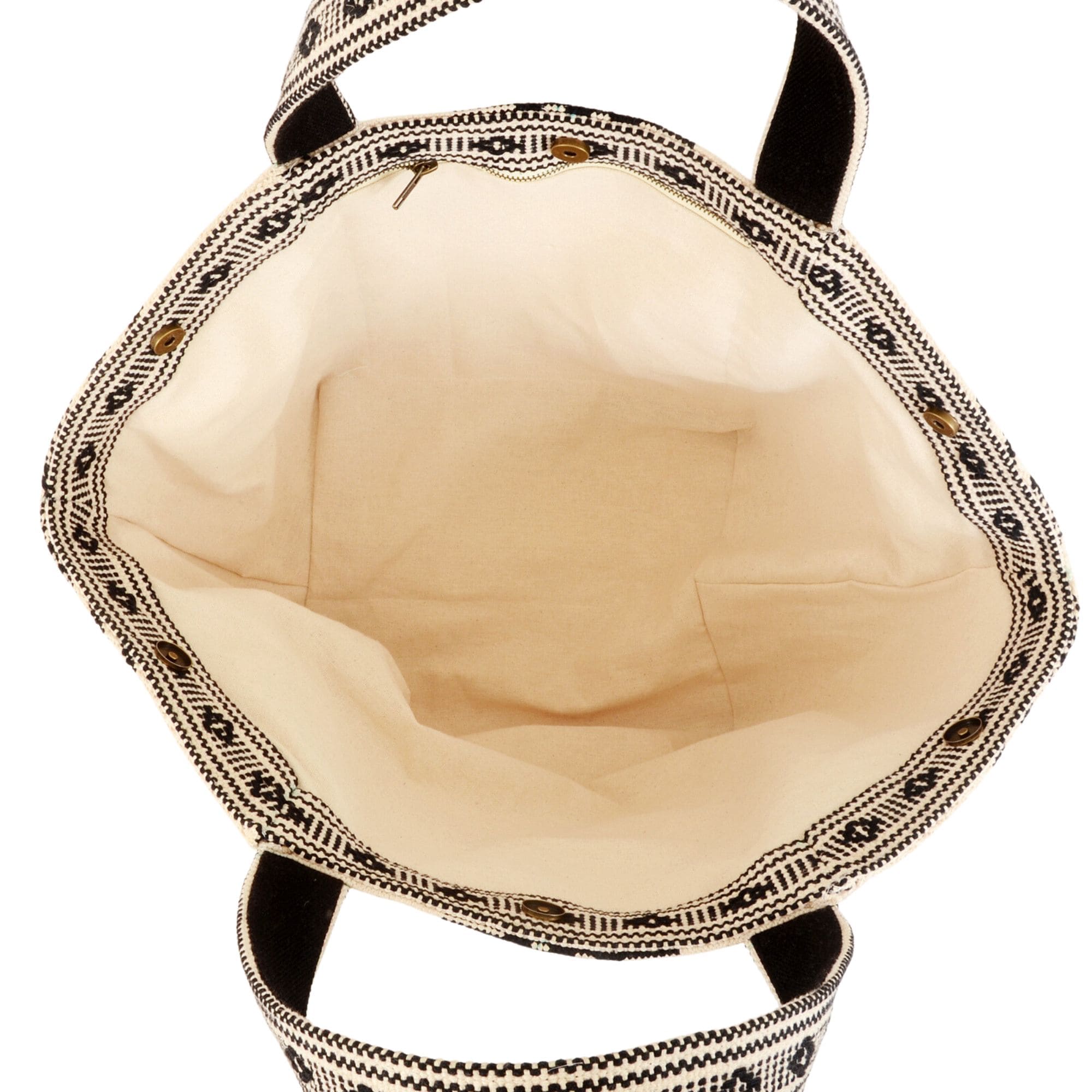 Safa Woven Tote Bag - Beige & Black, Large