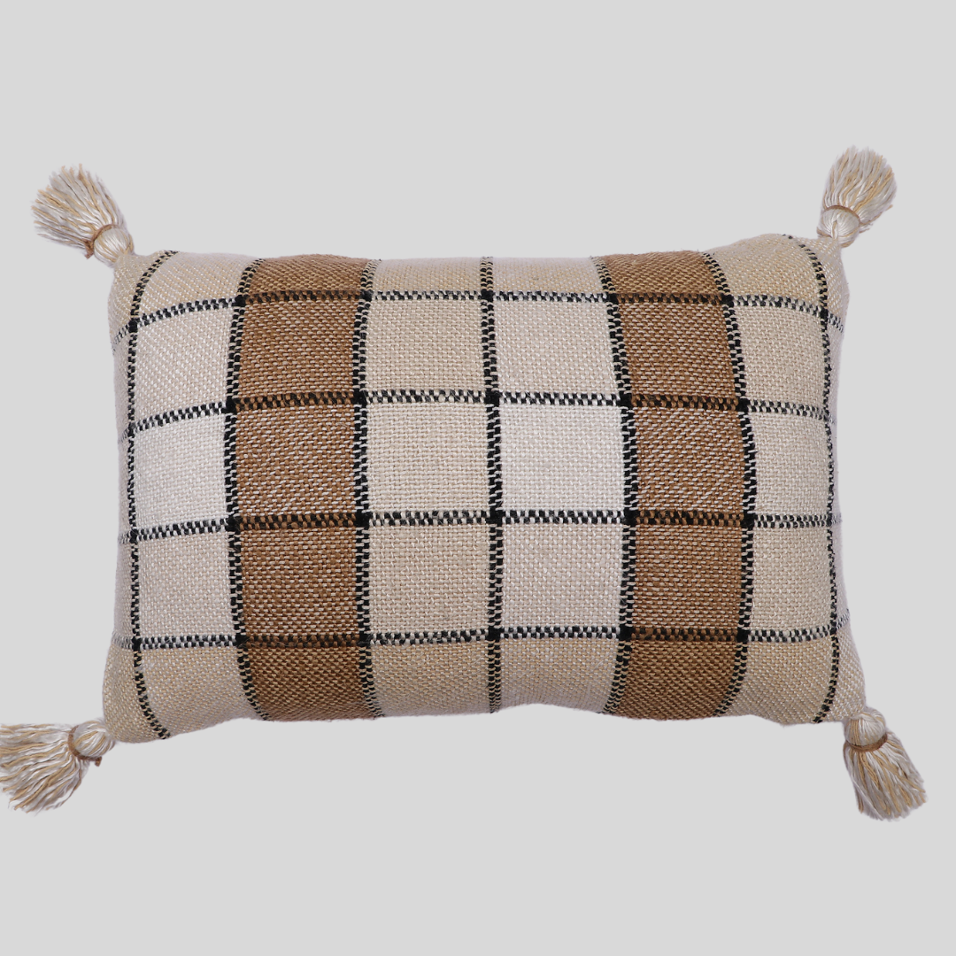 Beige Bliss Checkered Cushion Cover Handwoven, 30 x 50 cm