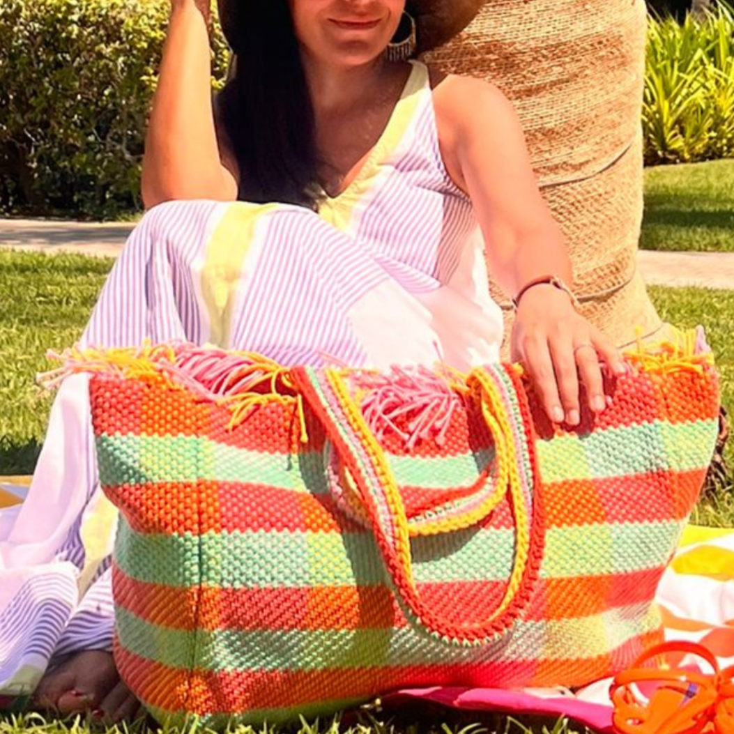 Our Bestseller - Striped Tote Bag -Pink