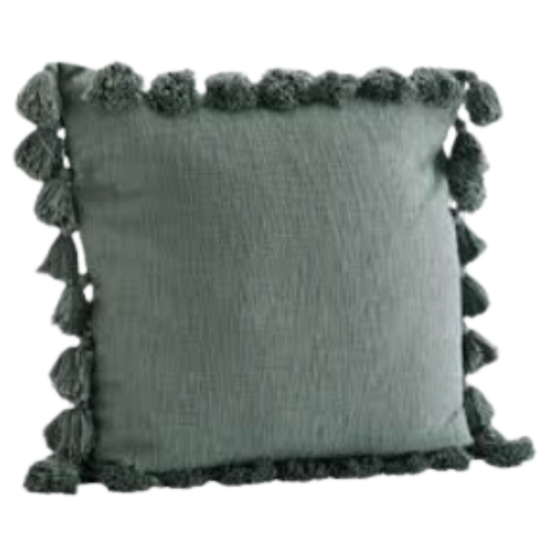 Osga Tasseled Cotton Cushion Cover Leaf Green 45 x 45 cm