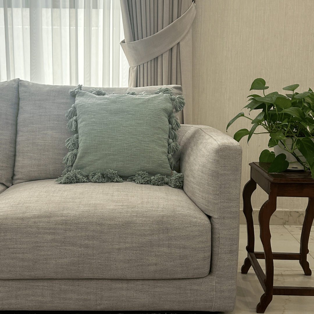 Osga Tasseled Cotton Cushion Aqua 45 x 45 cm