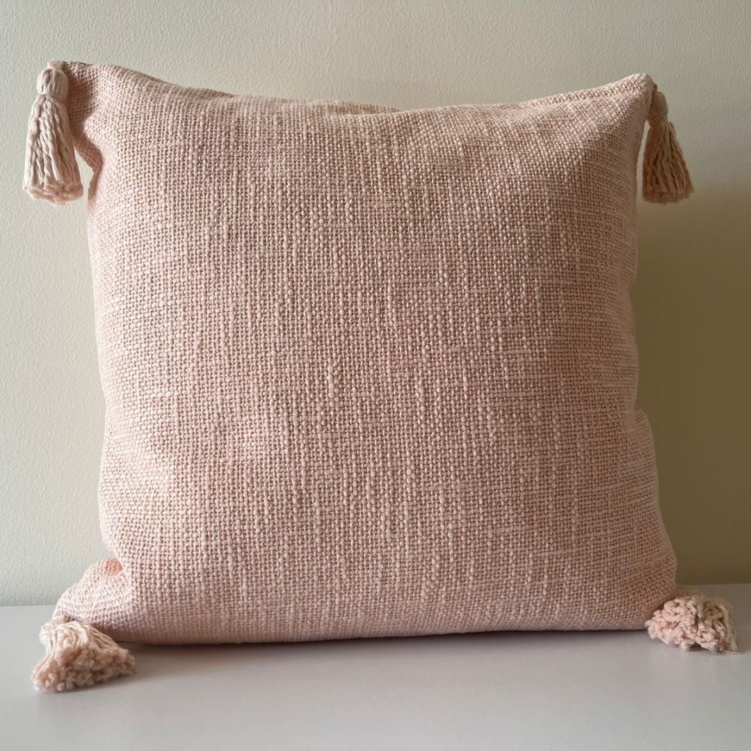 Baby Pink Cotton Throw cushion with Tassels 45 x 45 cm- Two Pieces