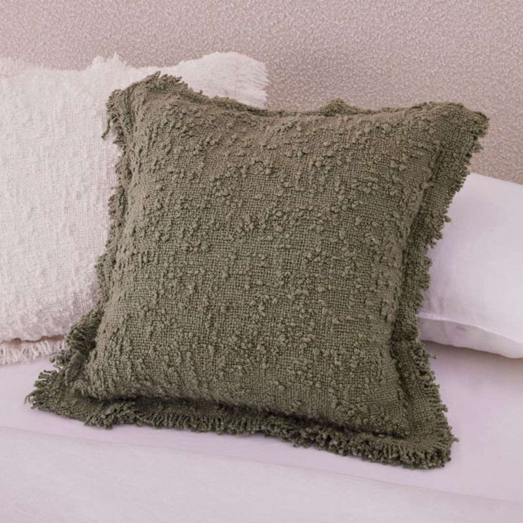 Amal Boucle Cotton Cushion Cover Olive, 50 x 50 cm
