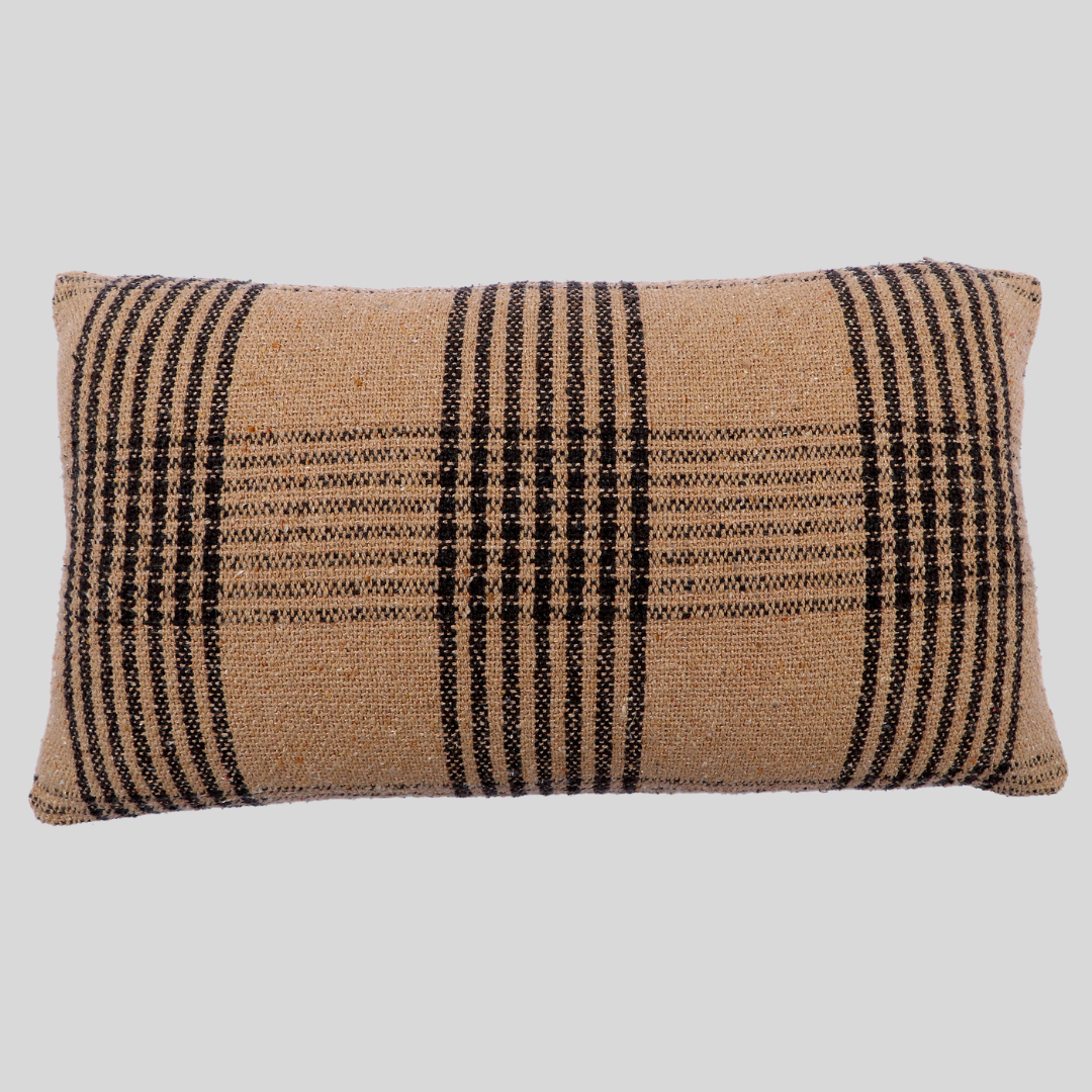 Brown Checkered Cushion Cover Brown Handwoven, 30 x 50 cm