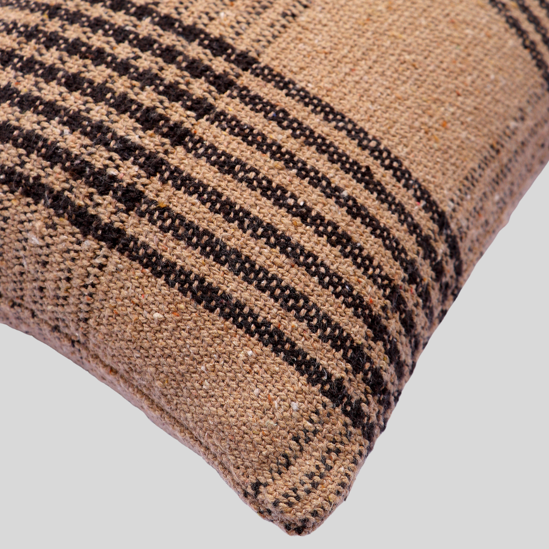 Brown Checkered Cushion Cover Brown Handwoven, 30 x 50 cm