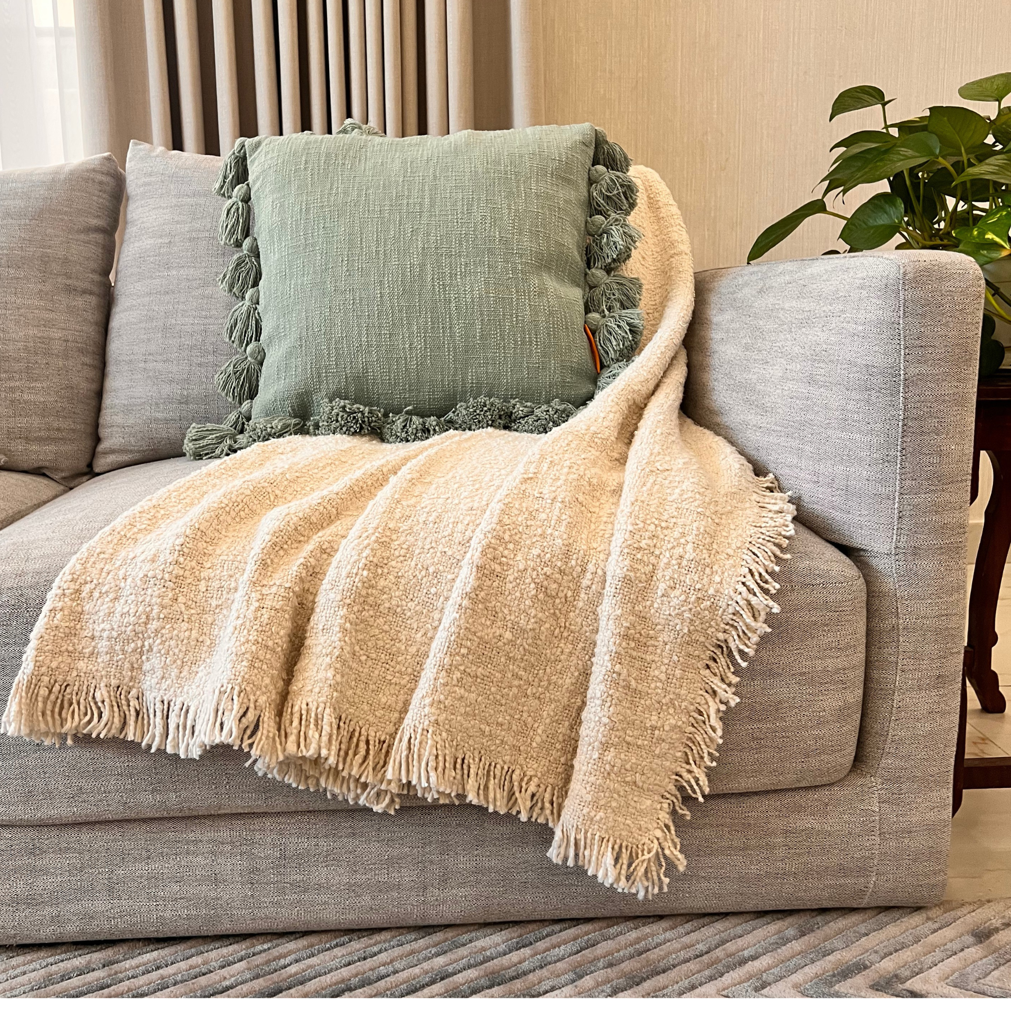 Osga Tasseled Cotton Cushion Aqua 45 x 45 cm