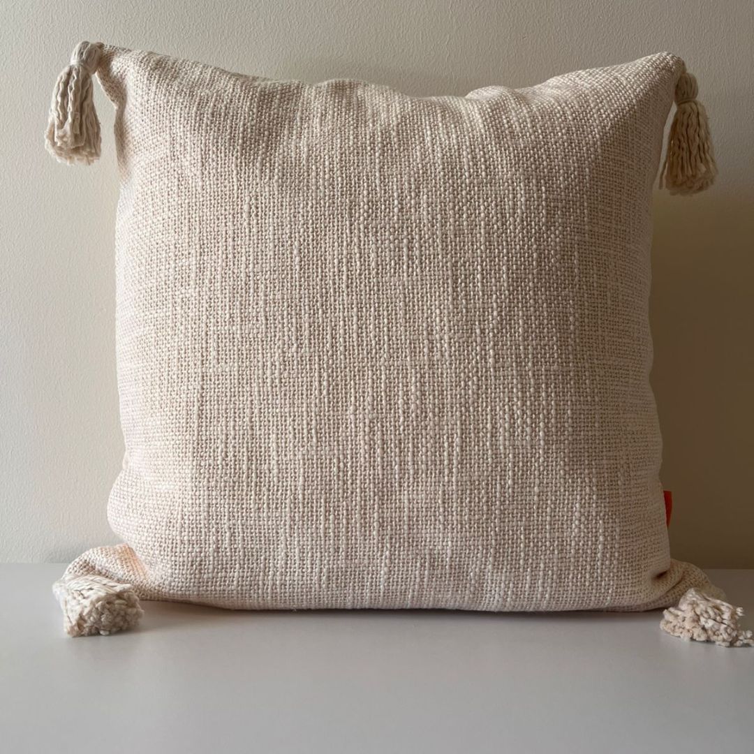 Cream Cotton Throw cushion with Tassels 45 x 45 cm- Two Pieces