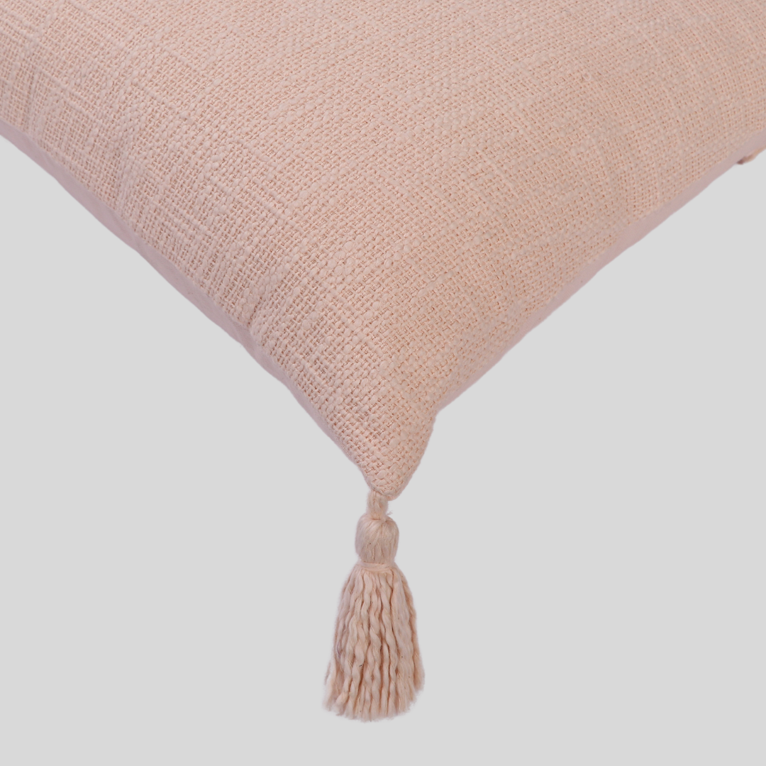 Baby Pink Cotton Throw cushion with Tassels 45 x 45 cm- Two Pieces