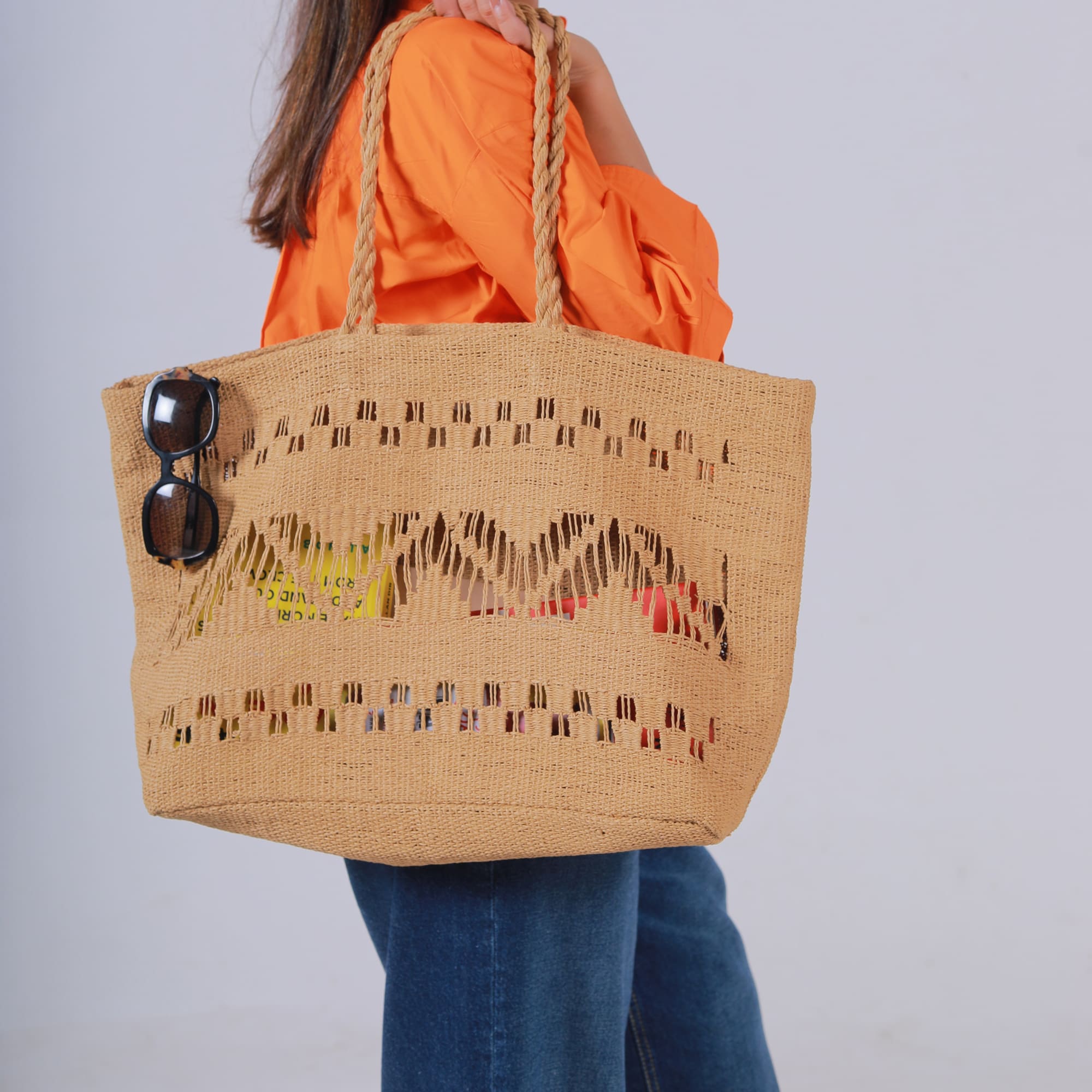 Raffia Netted Shopper's Tote - Oversized Tote Bag