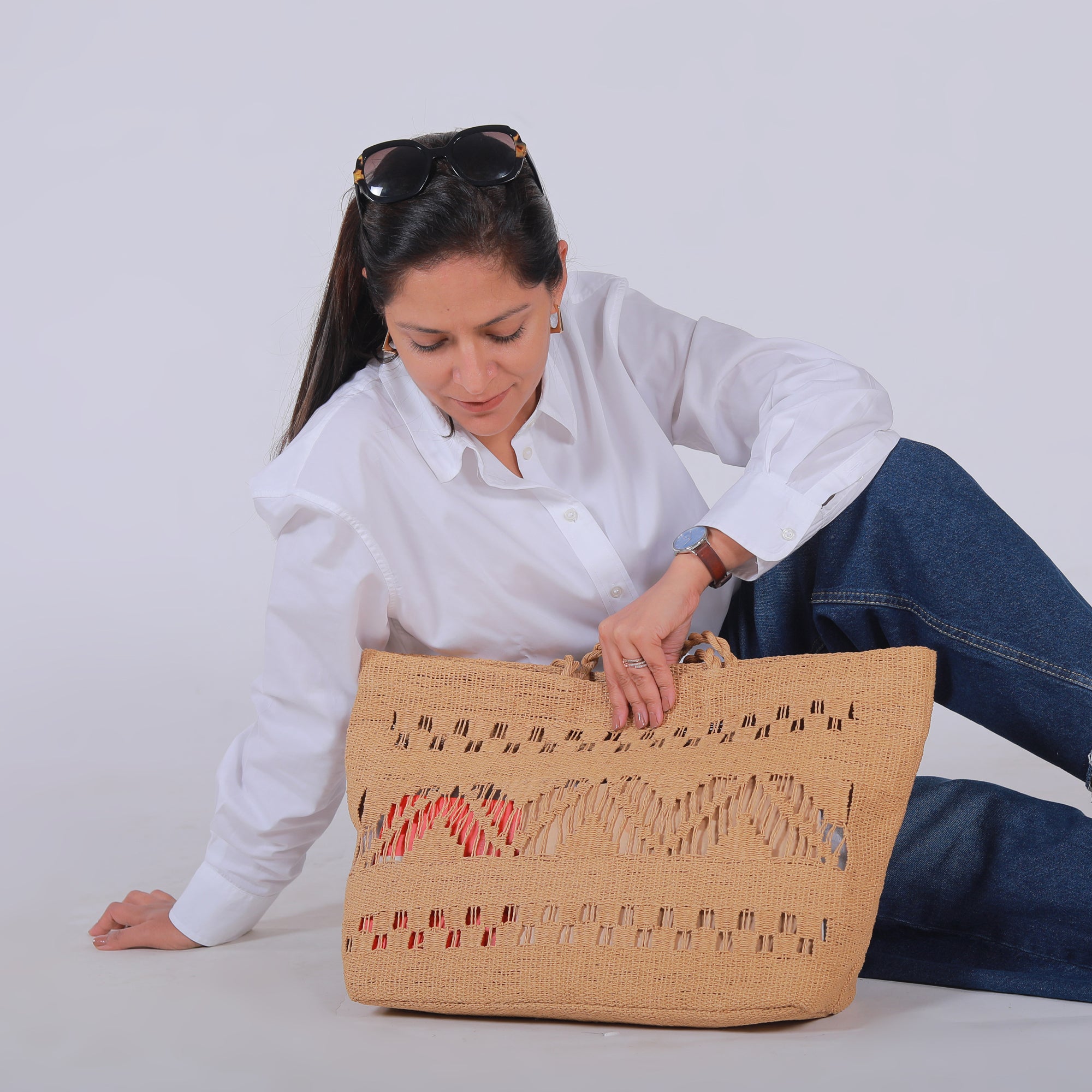 Raffia Netted Shopper's Tote - Oversized Tote Bag