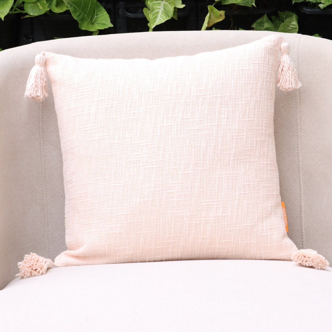 Baby Pink Cotton Throw cushion with Tassels 45 x 45 cm- Two Pieces