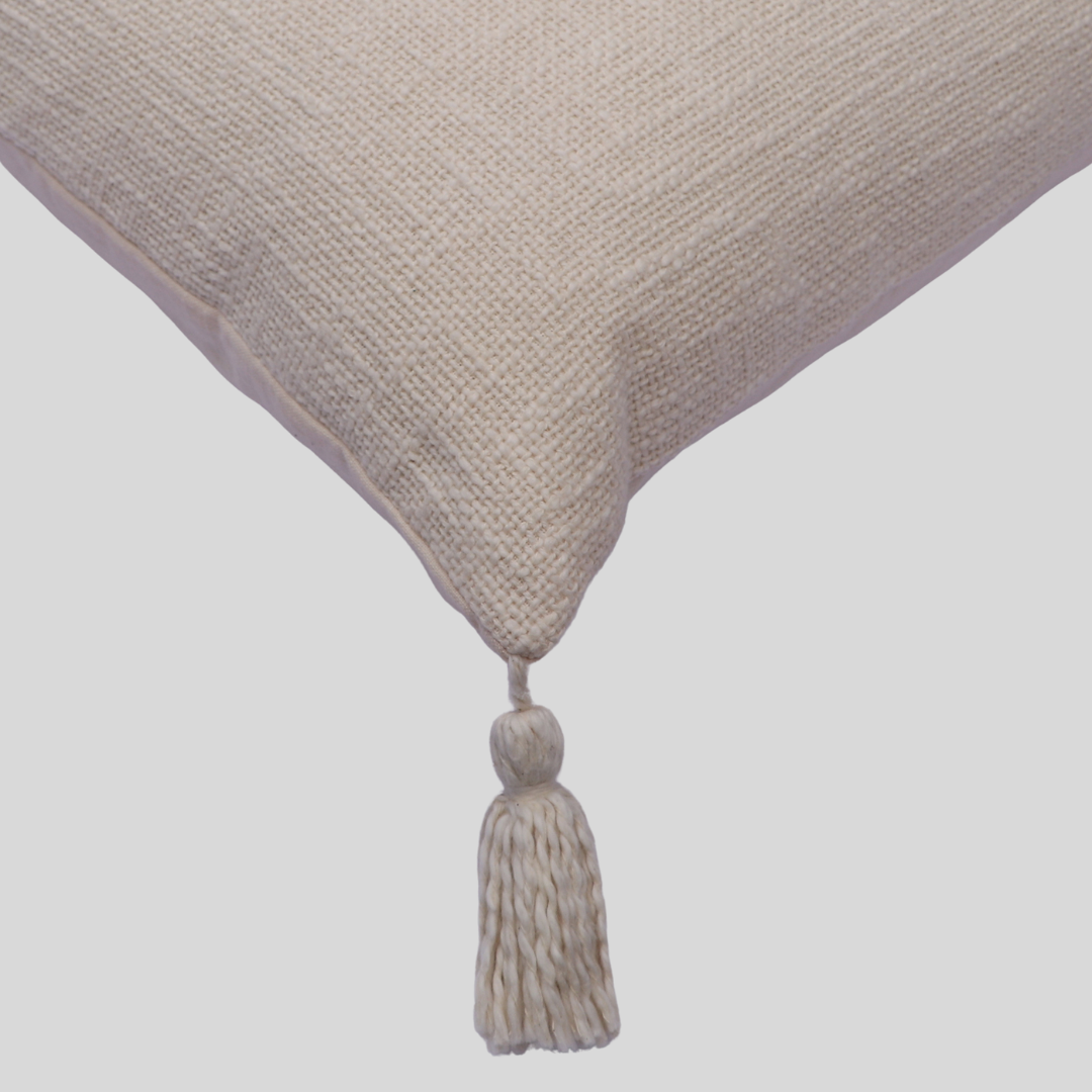 Cream Cotton Throw cushion with Tassels 45 x 45 cm- Two Pieces