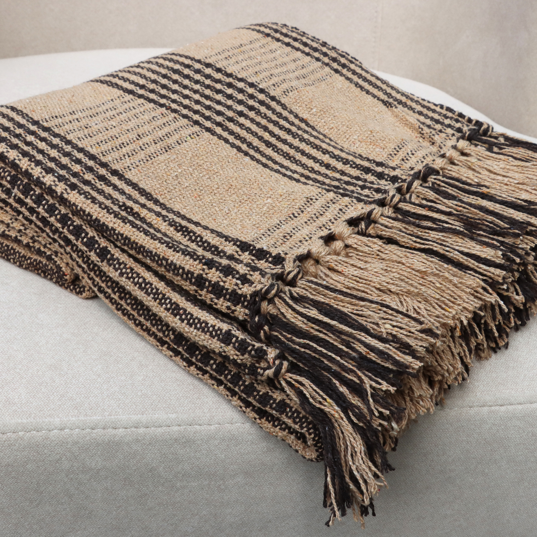 Checkered Handwoven Classic Throw with tassels 50" x 60" (127 x 172 cm)