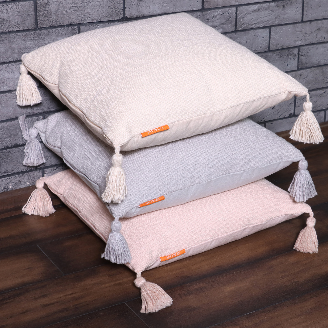 Baby Pink Cotton Throw cushion with Tassels 45 x 45 cm- Two Pieces