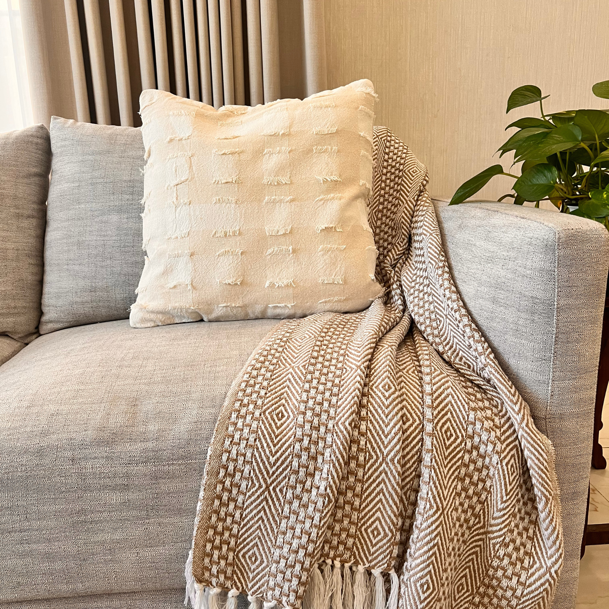 Dessert Check Cotton Cushion Cream Cream 50 x 50 cm