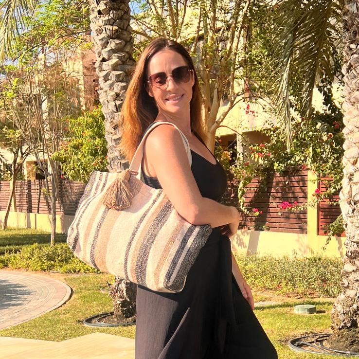 Our Bestseller - Eva Oversize Tote Bag - Beige Pom Pom