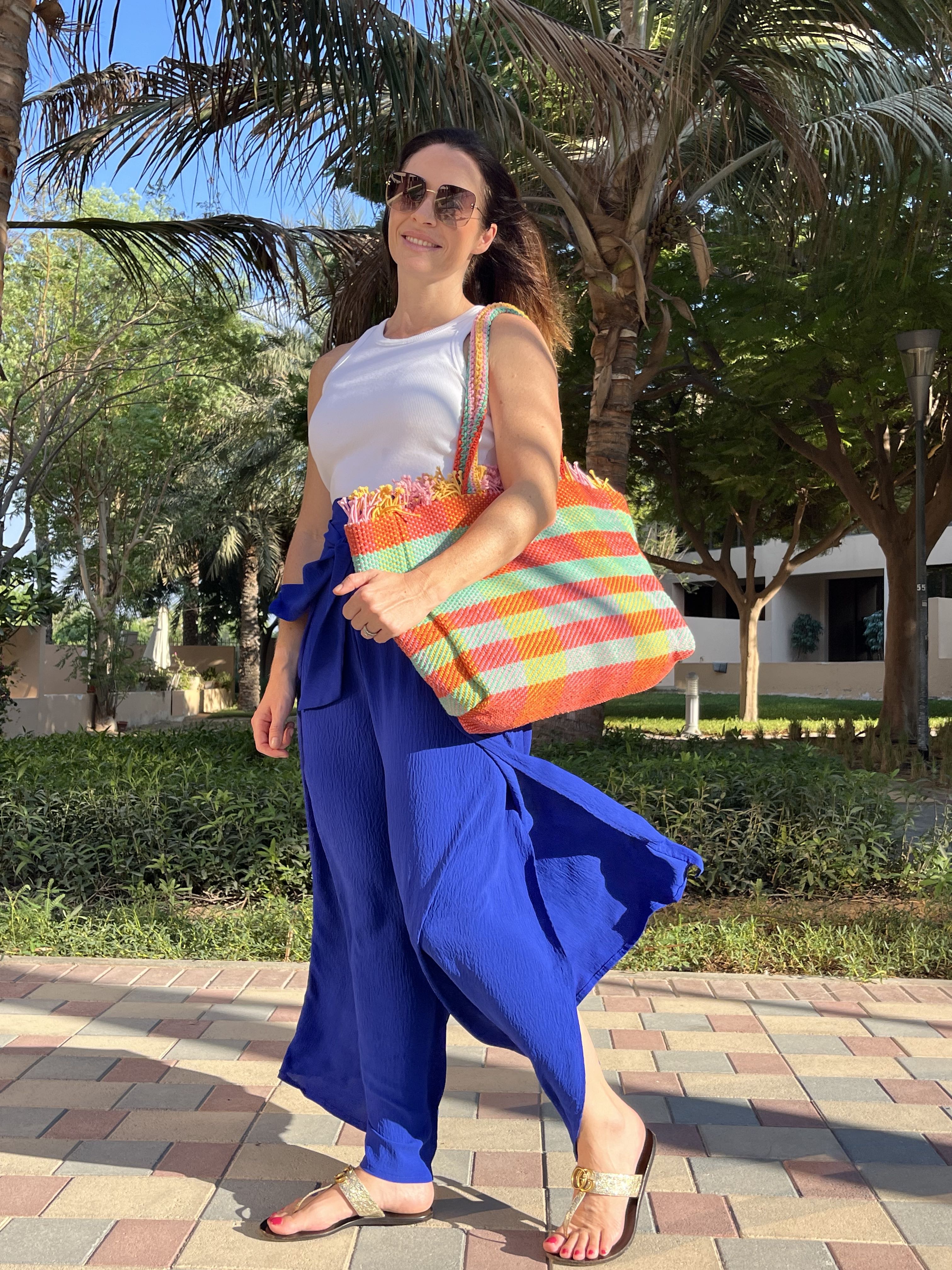 Kat + Em Pants & Striped Pink Oversized Tote Bag