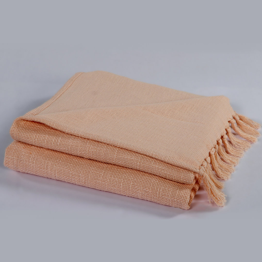 Handwoven Cotton Throw with tassels in Blush Pink 50" x 70" (127 x 177 cm)