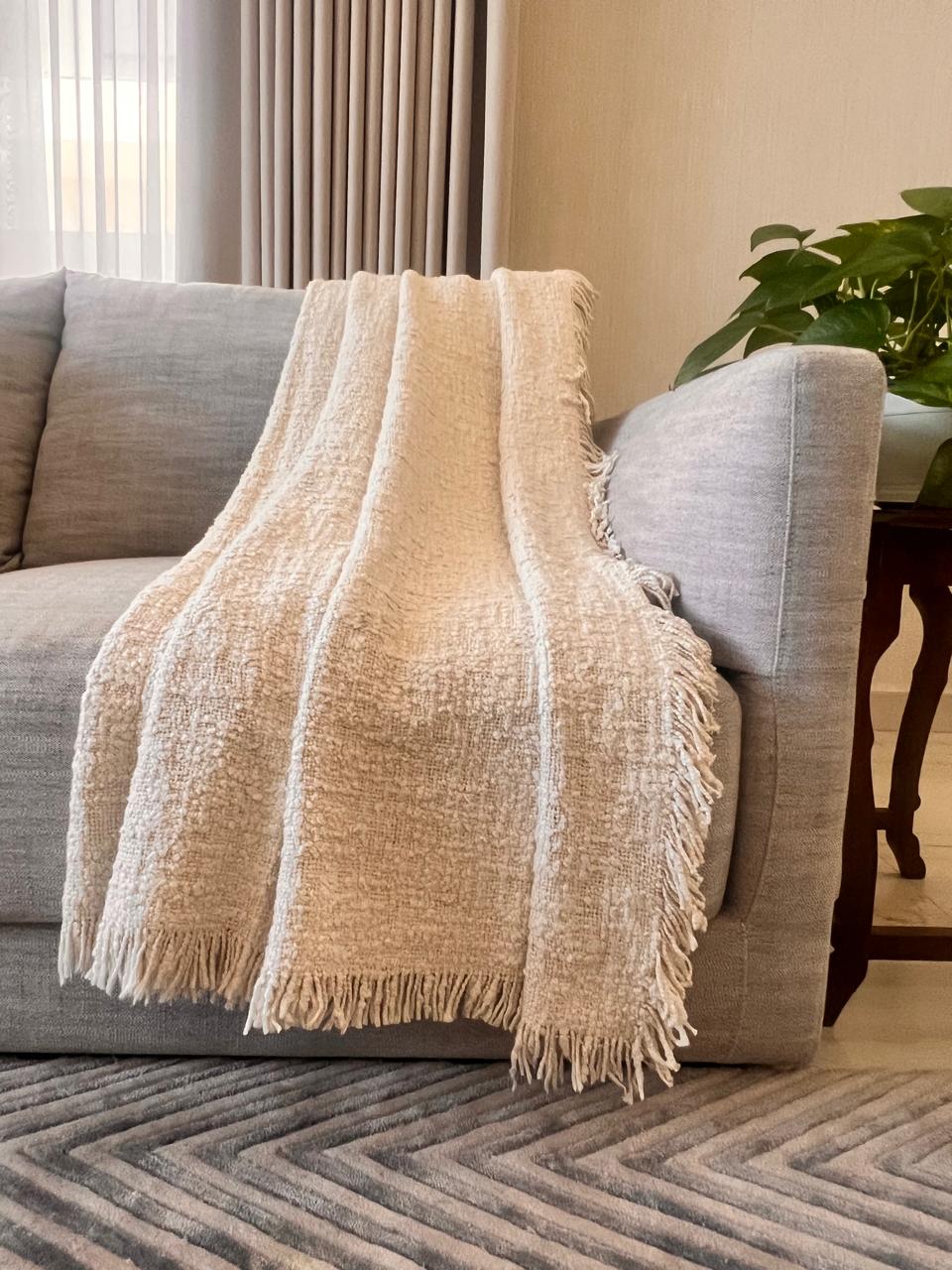 Amal Boucle Throw with Fringe Natural 50" x 70" (130 x 180 cm)