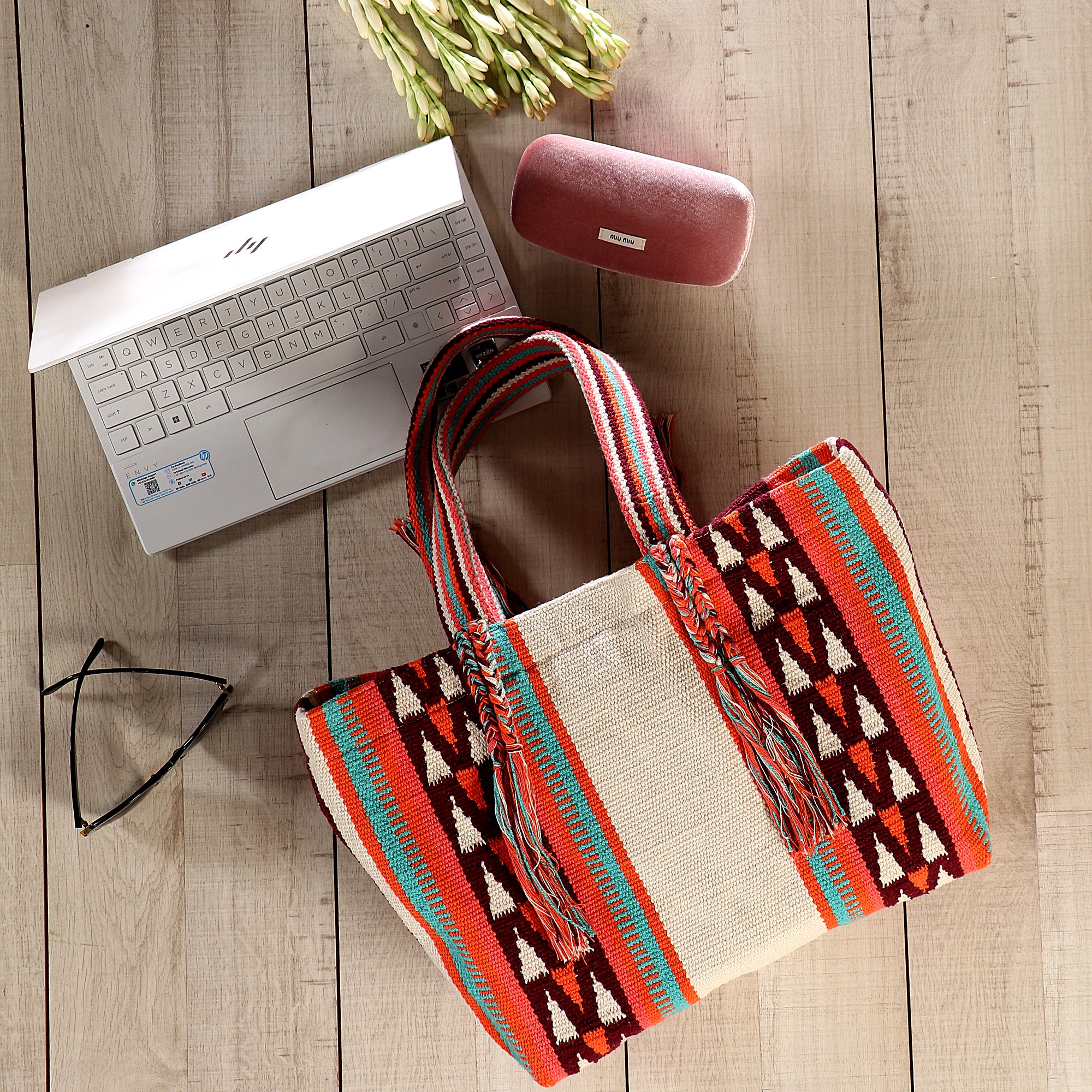 Palm Paradise Carryall Tote - Handmade Women Tote Bag