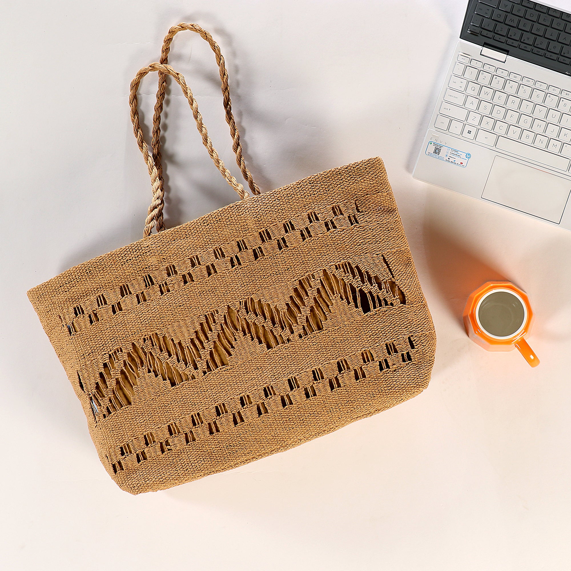 Raffia Netted Shopper's Tote - Oversized Tote Bag